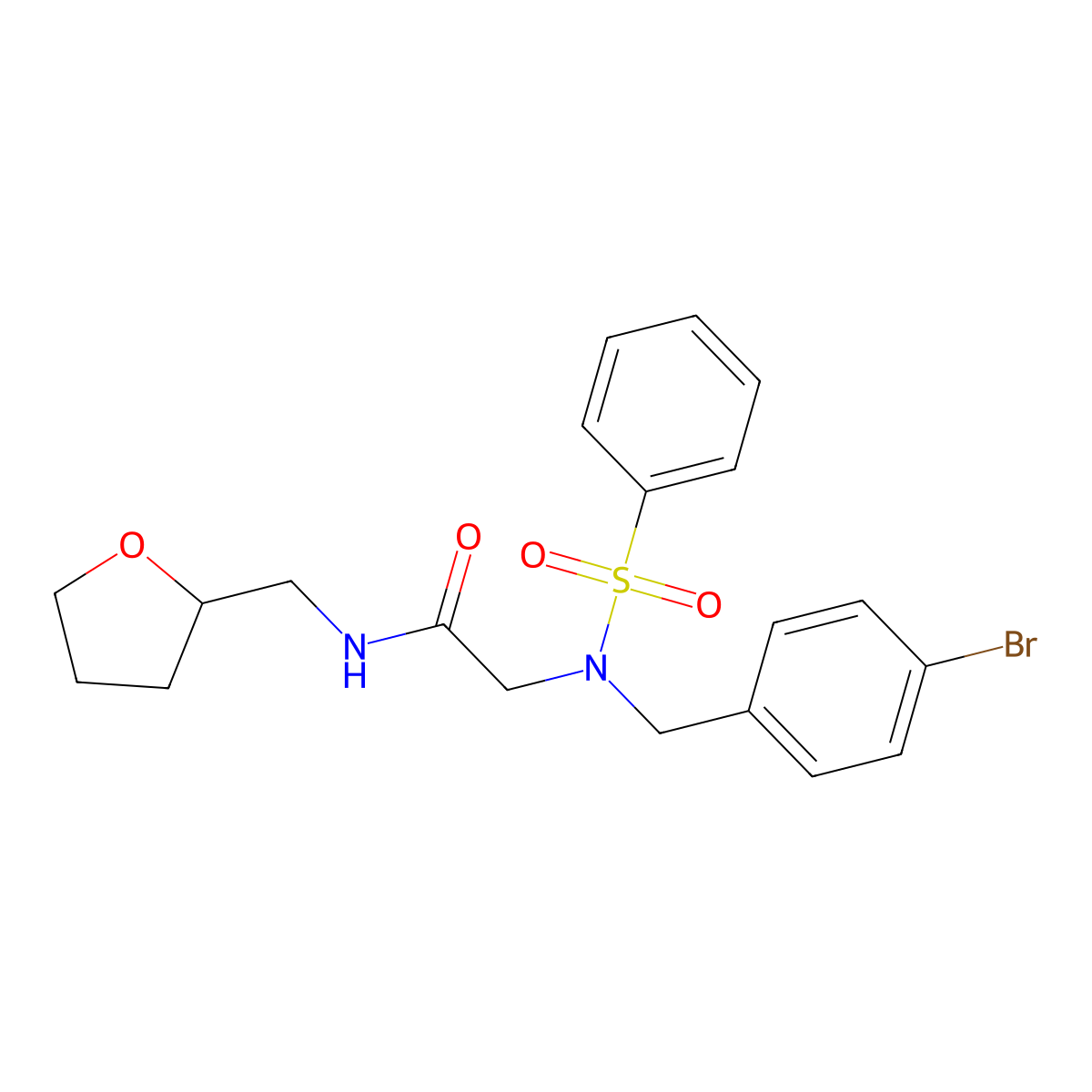 2-[benzenesulfonyl-[(4-bromophenyl)methyl]amino]-N-(oxolan-2-ylmethyl)acetamide molecular structure, CAS 432015-51-5