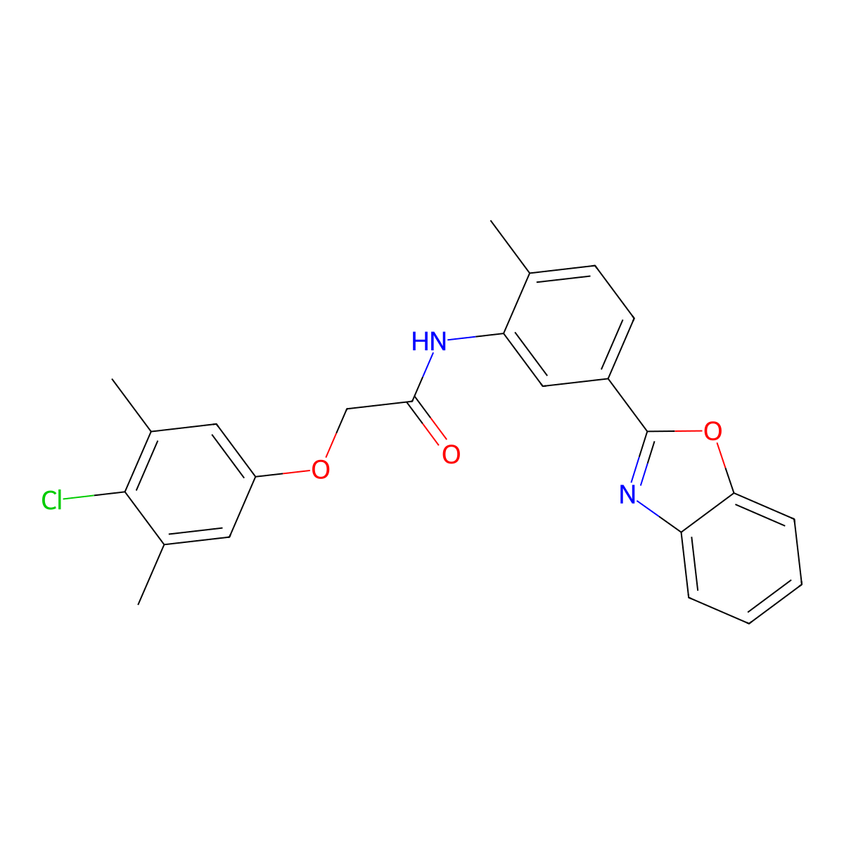 N-[5-(1,3-benzoxazol-2-yl)-2-methylphenyl]-2-(4-chloro-3,5-dimethylphenoxy)acetamide molecular structure, CAS 432015-66-2