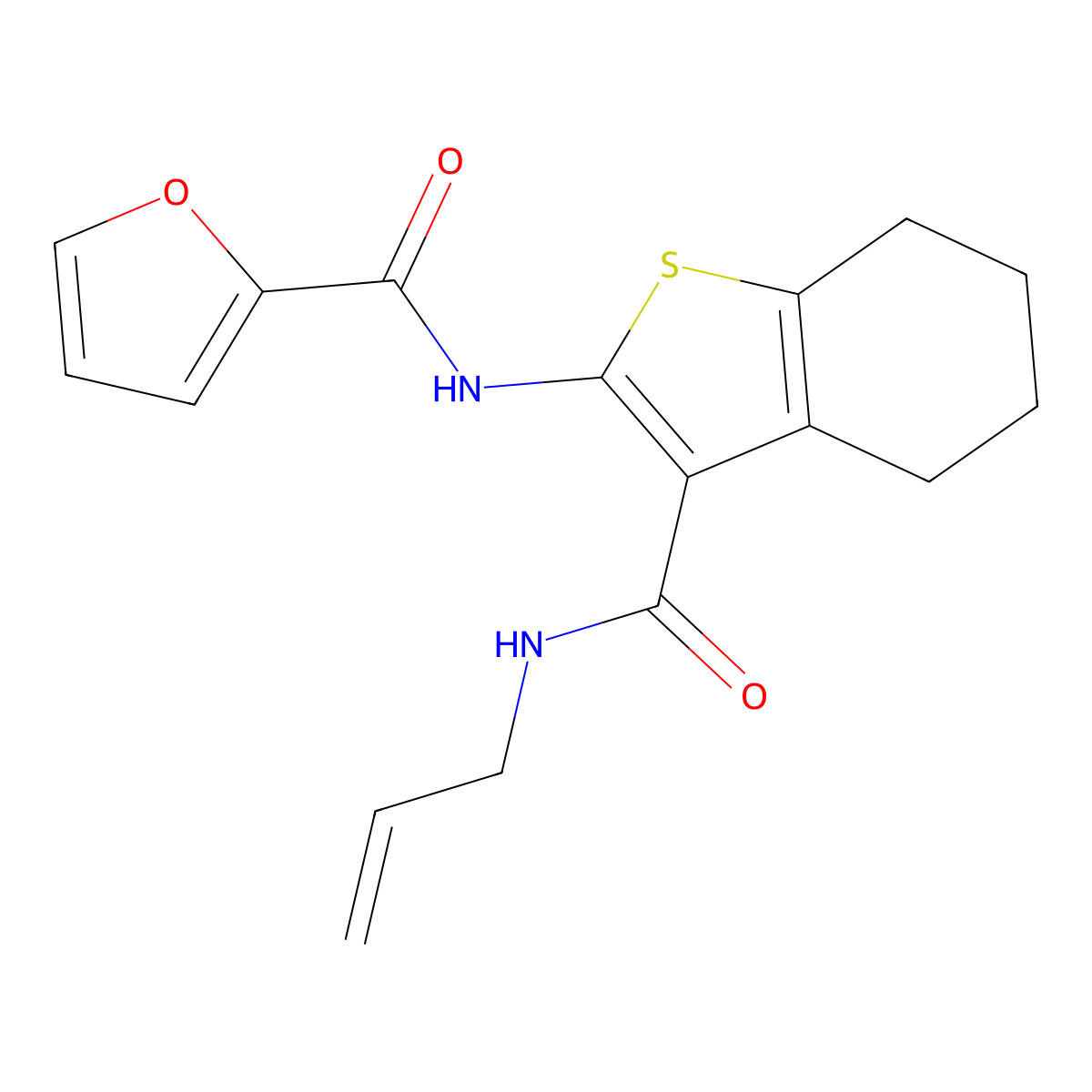 N-[3-(prop-2-en-1-ylcarbamoyl)-4,5,6,7-tetrahydro-1-benzothiophen-2-yl]furan-2-carboxamide molecular structure, CAS 432015-87-7