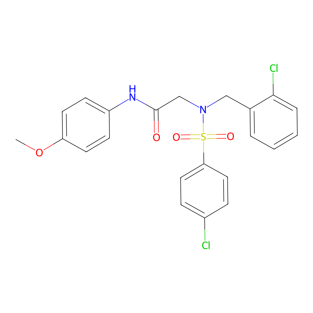 2-[(2-chlorophenyl)methyl-(4-chlorophenyl)sulfonylamino]-N-(4-methoxyphenyl)acetamide molecular structure, CAS 432016-00-7