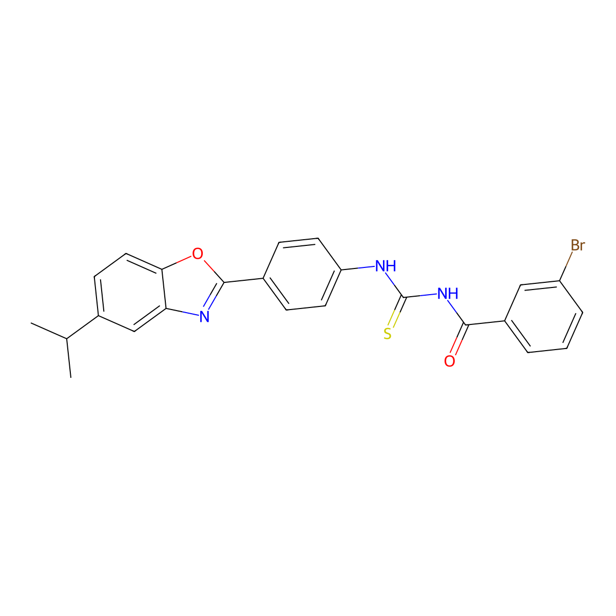 3-bromo-N-[[4-(5-propan-2-yl-1,3-benzoxazol-2-yl)phenyl]carbamothioyl]benzamide molecular structure, CAS 432016-11-0