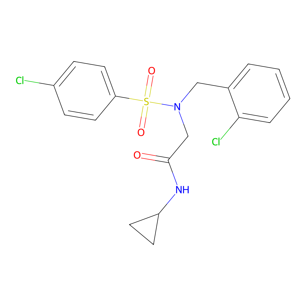 2-[(2-chlorophenyl)methyl-(4-chlorophenyl)sulfonylamino]-N-cyclopropylacetamide molecular structure, CAS 432016-12-1
