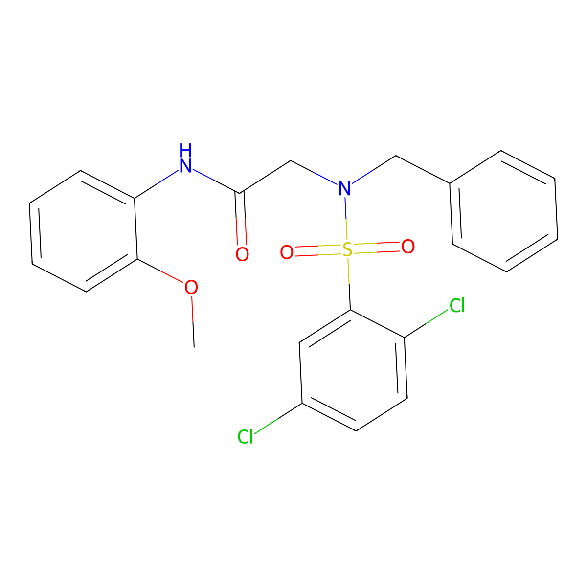 2-[benzyl-(2,5-dichlorophenyl)sulfonylamino]-N-(2-methoxyphenyl)acetamide molecular structure, CAS 432016-41-6