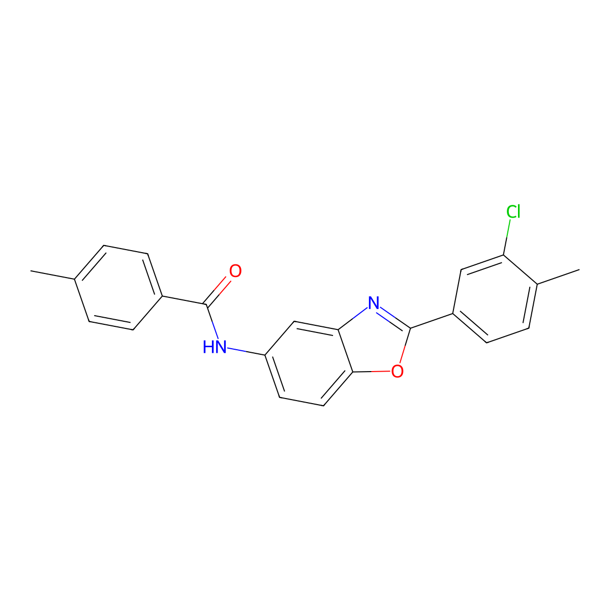 N-[2-(3-chloro-4-methylphenyl)-1,3-benzoxazol-5-yl]-4-methylbenzamide molecular structure, CAS 432016-52-9