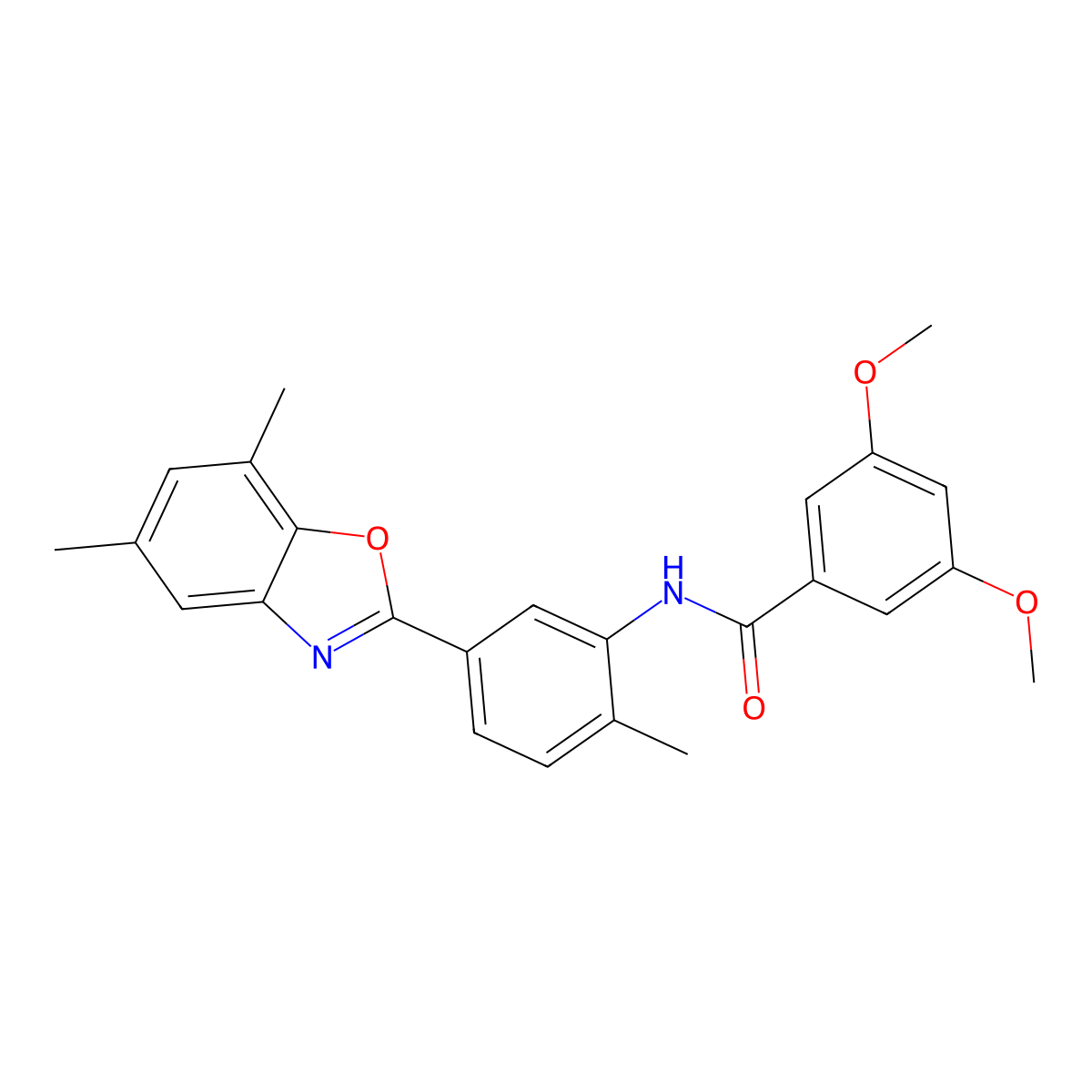N-[5-(5,7-dimethyl-1,3-benzoxazol-2-yl)-2-methylphenyl]-3,5-dimethoxybenzamide molecular structure, CAS 432016-76-7