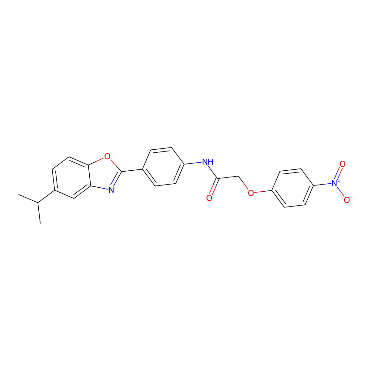 2-(4-nitrophenoxy)-N-[4-(5-propan-2-yl-1,3-benzoxazol-2-yl)phenyl]acetamide molecular structure, CAS 432016-85-8