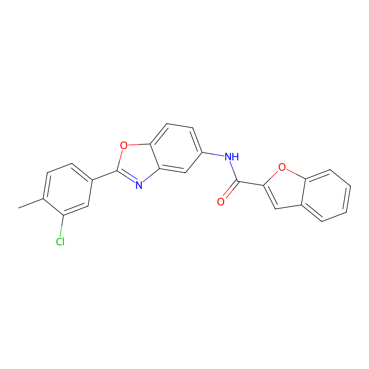 N-[2-(3-chloro-4-methylphenyl)-1,3-benzoxazol-5-yl]-1-benzofuran-2-carboxamide molecular structure, CAS 432016-92-7