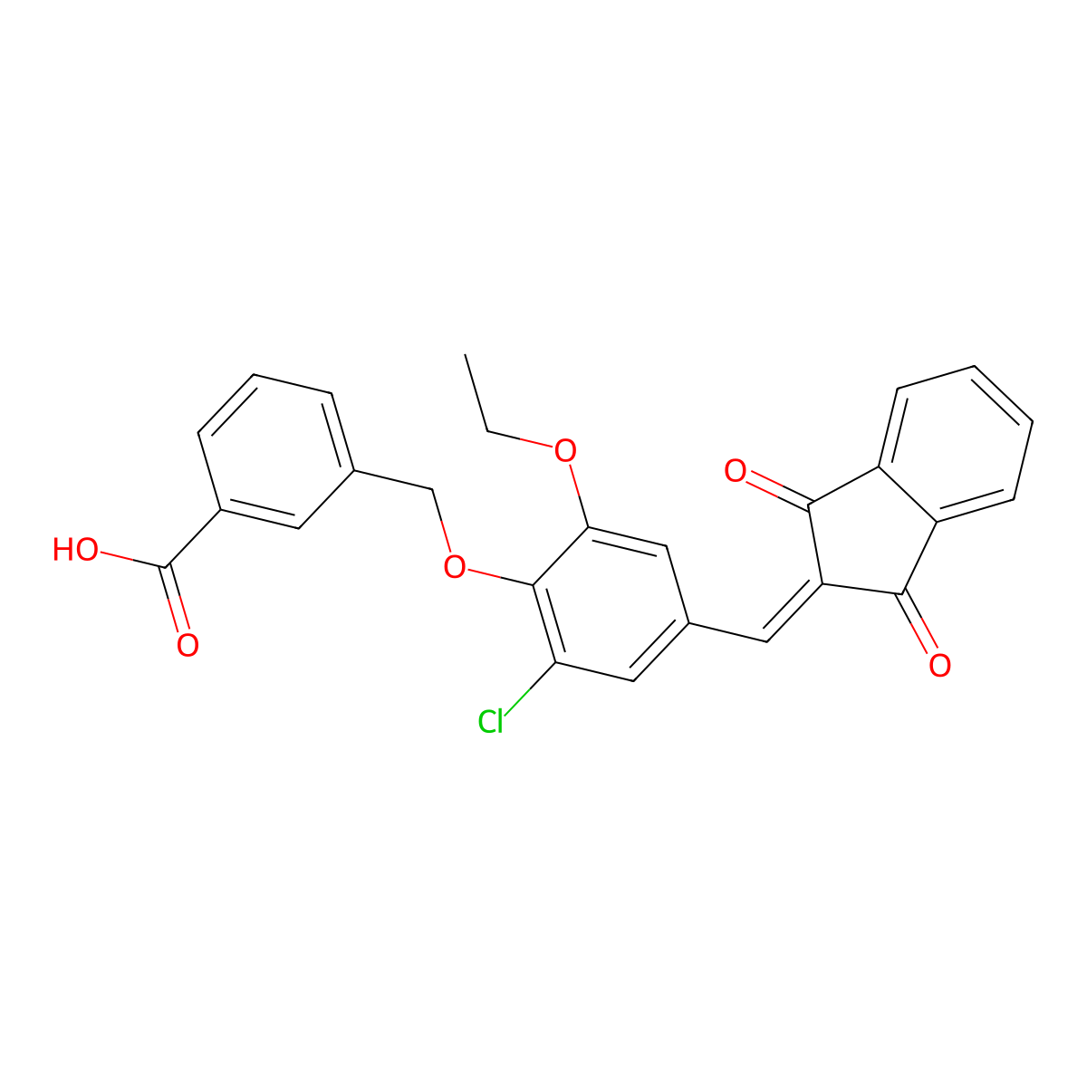 3-({2-chloro-4-[(1,3-dioxo-1,3-dihydro-2H-inden-2-ylidene)methyl]-6-ethoxyphenoxy}methyl)benzoic acid molecular structure, CAS 432017-09-9