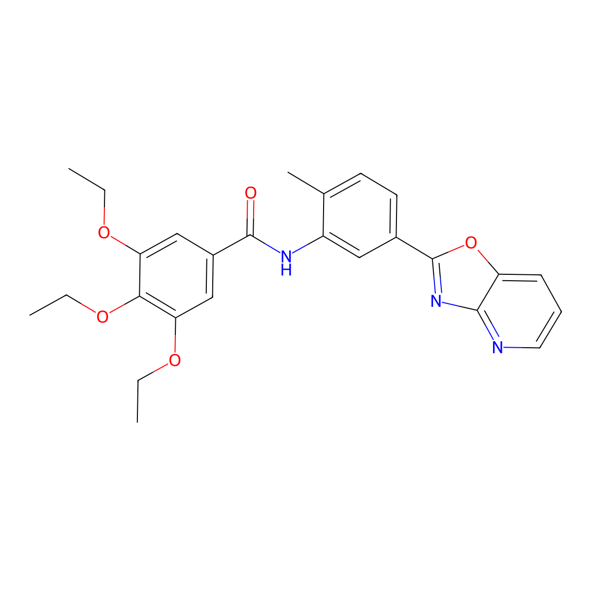 3,4,5-triethoxy-N-[2-methyl-5-([1,3]oxazolo[4,5-b]pyridin-2-yl)phenyl]benzamide molecular structure, CAS 432017-18-0