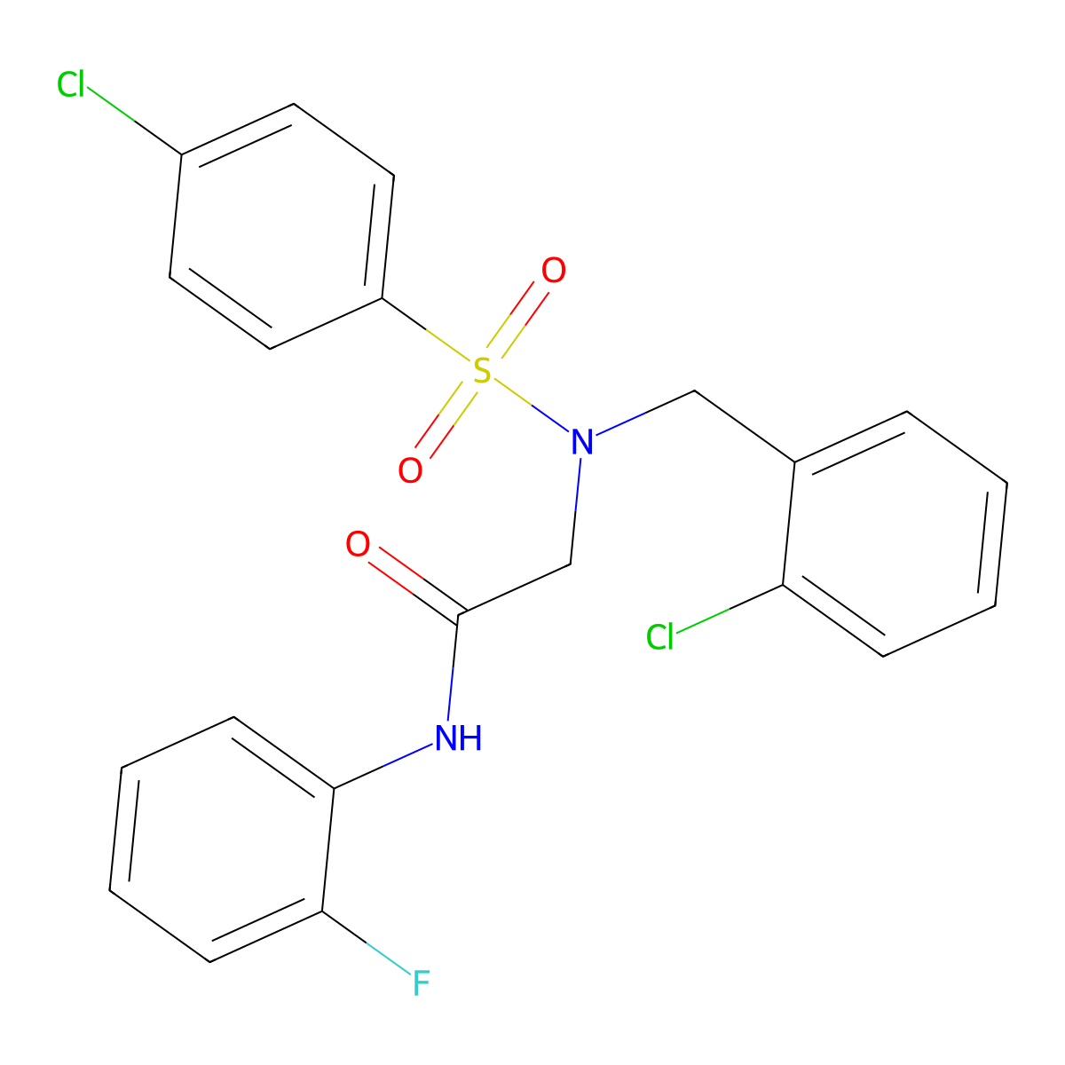 2-[(2-chlorophenyl)methyl-(4-chlorophenyl)sulfonylamino]-N-(2-fluorophenyl)acetamide molecular structure, CAS 432017-33-9