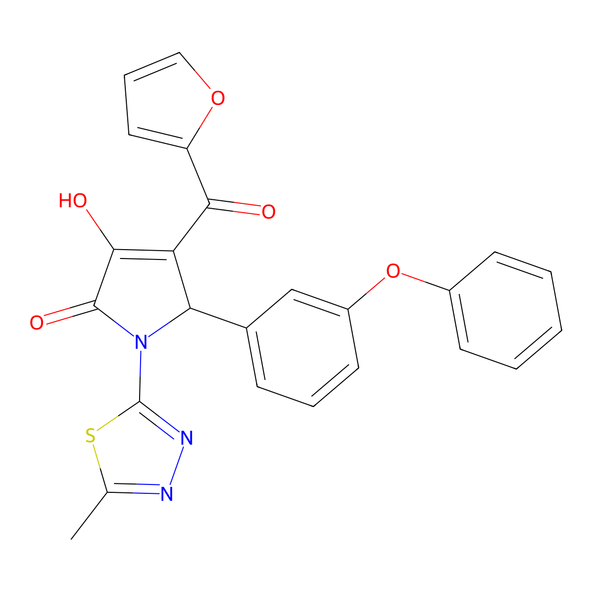 4-(2-Furoyl)-3-hydroxy-1-(5-methyl-1,3,4-thiadiazol-2-YL)-5-(3-phenoxyphenyl)-1,5-dihydro-2H-pyrrol-2-one molecular structure, CAS 432017-82-8