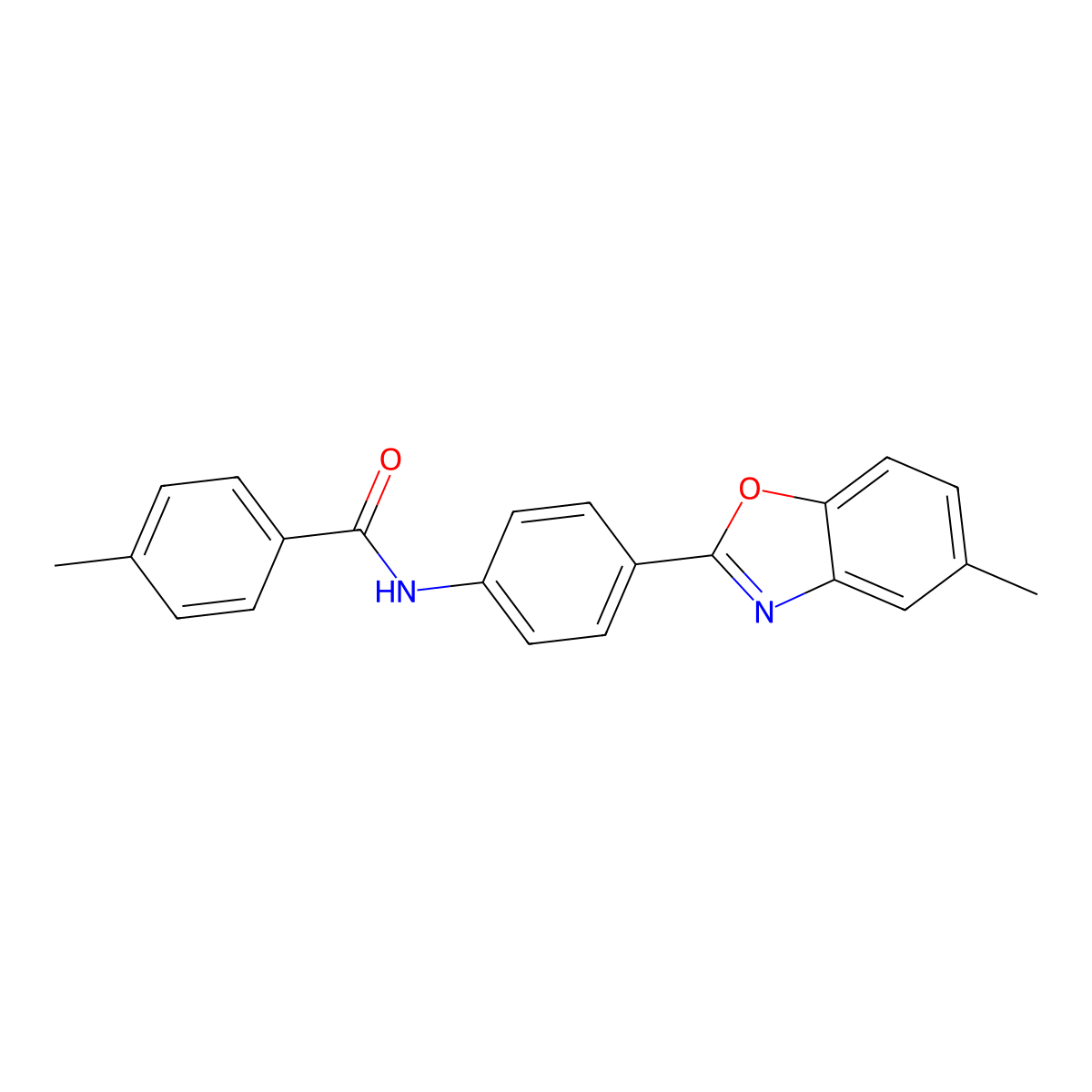 4-methyl-N-[4-(5-methyl-1,3-benzoxazol-2-yl)phenyl]benzamide molecular structure, CAS 432017-97-5