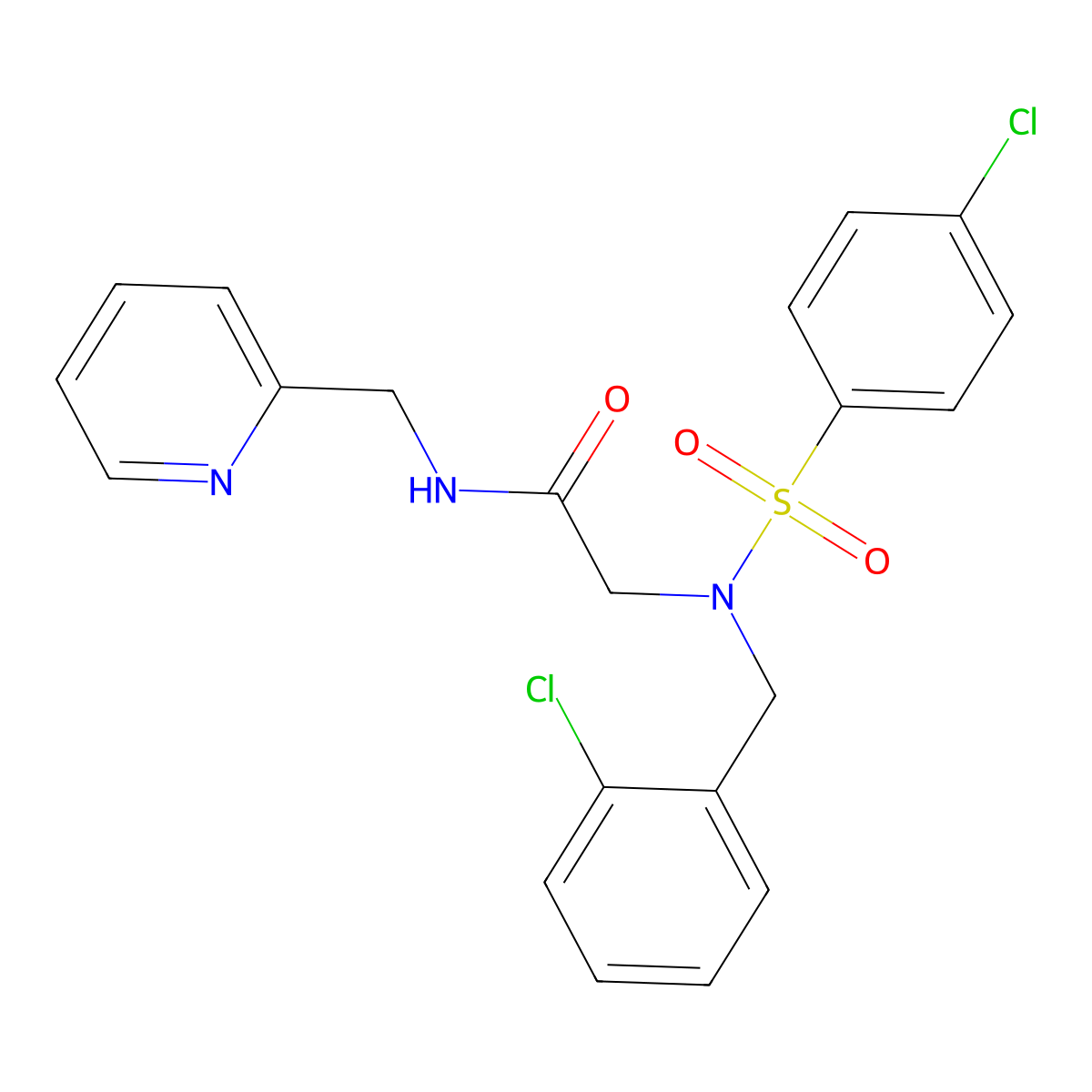 2-[(2-chlorophenyl)methyl-(4-chlorophenyl)sulfonylamino]-N-(pyridin-2-ylmethyl)acetamide molecular structure, CAS 432018-06-9