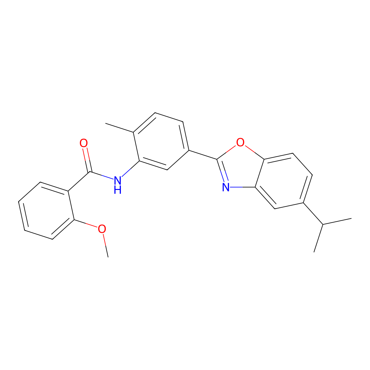 2-methoxy-N-{2-methyl-5-[5-(propan-2-yl)-1,3-benzoxazol-2-yl]phenyl}benzamide molecular structure, CAS 432018-51-4