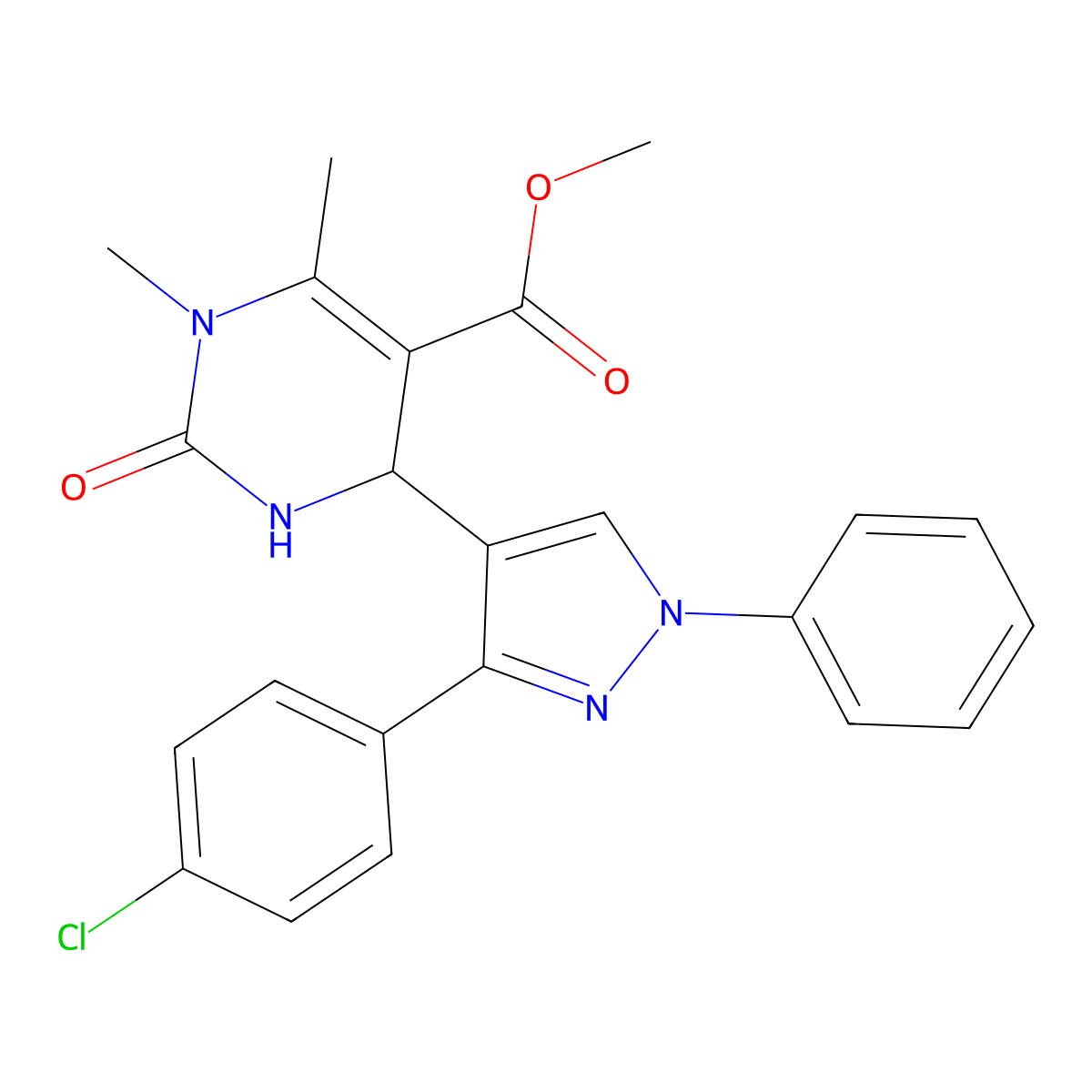 methyl 4-[3-(4-chlorophenyl)-1-phenyl-1H-pyrazol-4-yl]-1,6-dimethyl-2-oxo-1,2,3,4-tetrahydropyrimidine-5-carboxylate molecular structure, CAS 432018-69-4