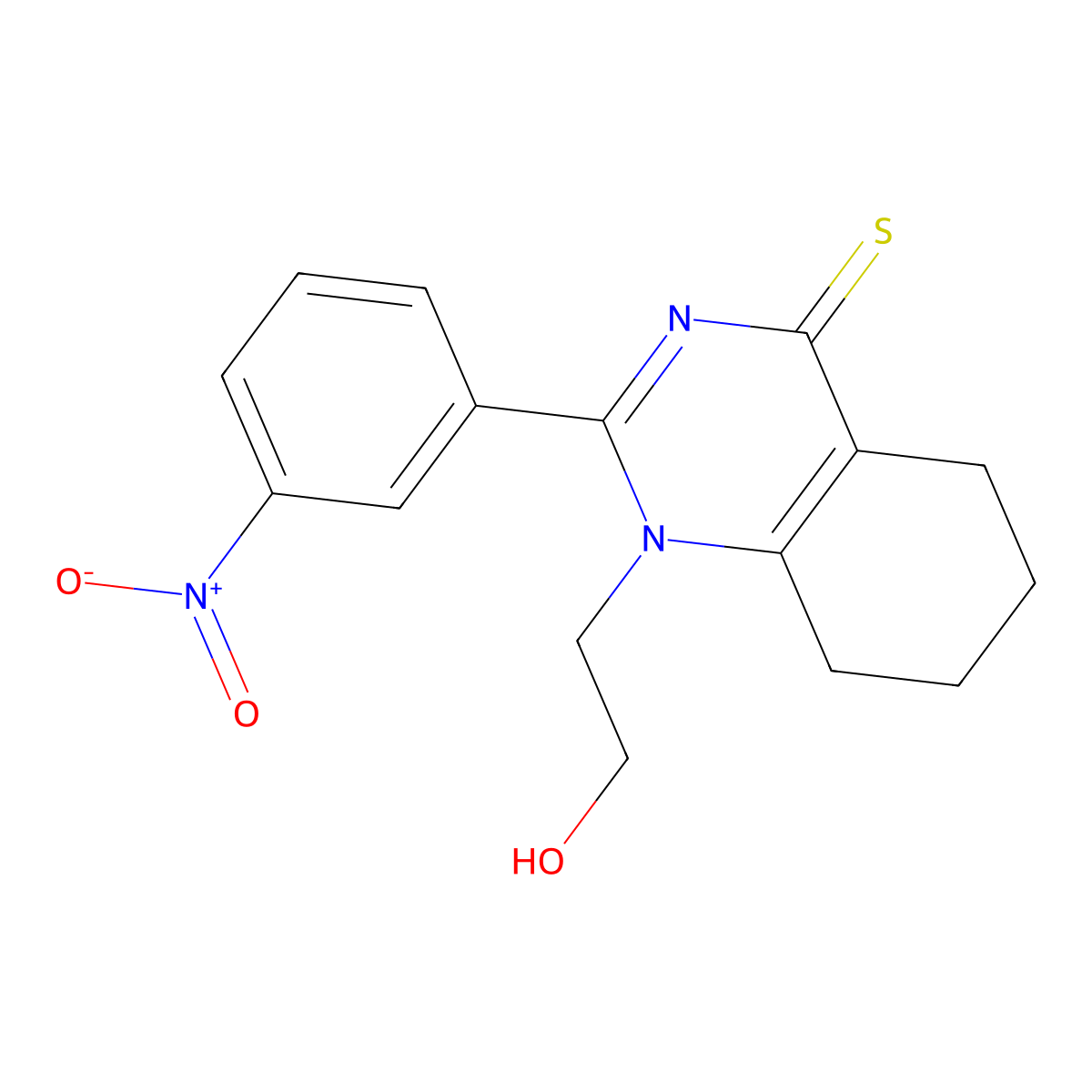 1-(2-Hydroxyethyl)-2-(3-nitrophenyl)-5,6,7,8-tetrahydroquinazoline-4-thione molecular structure, CAS 432018-79-6