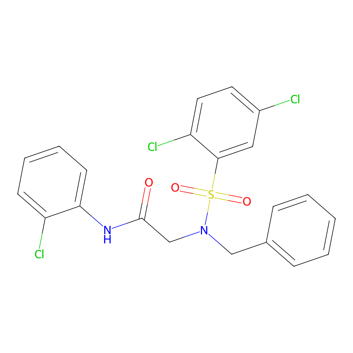 2-[benzyl-(2,5-dichlorophenyl)sulfonylamino]-N-(2-chlorophenyl)acetamide molecular structure, CAS 432018-83-2