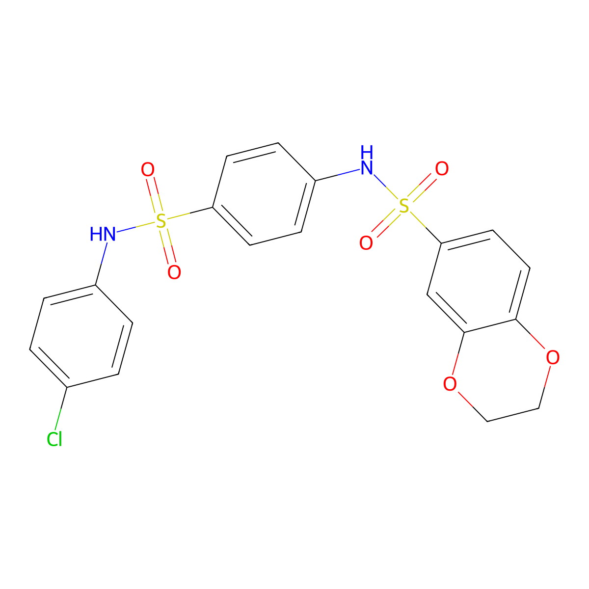 N-[4-[(4-chlorophenyl)sulfamoyl]phenyl]-2,3-dihydro-1,4-benzodioxine-6-sulfonamide molecular structure, CAS 432019-06-2