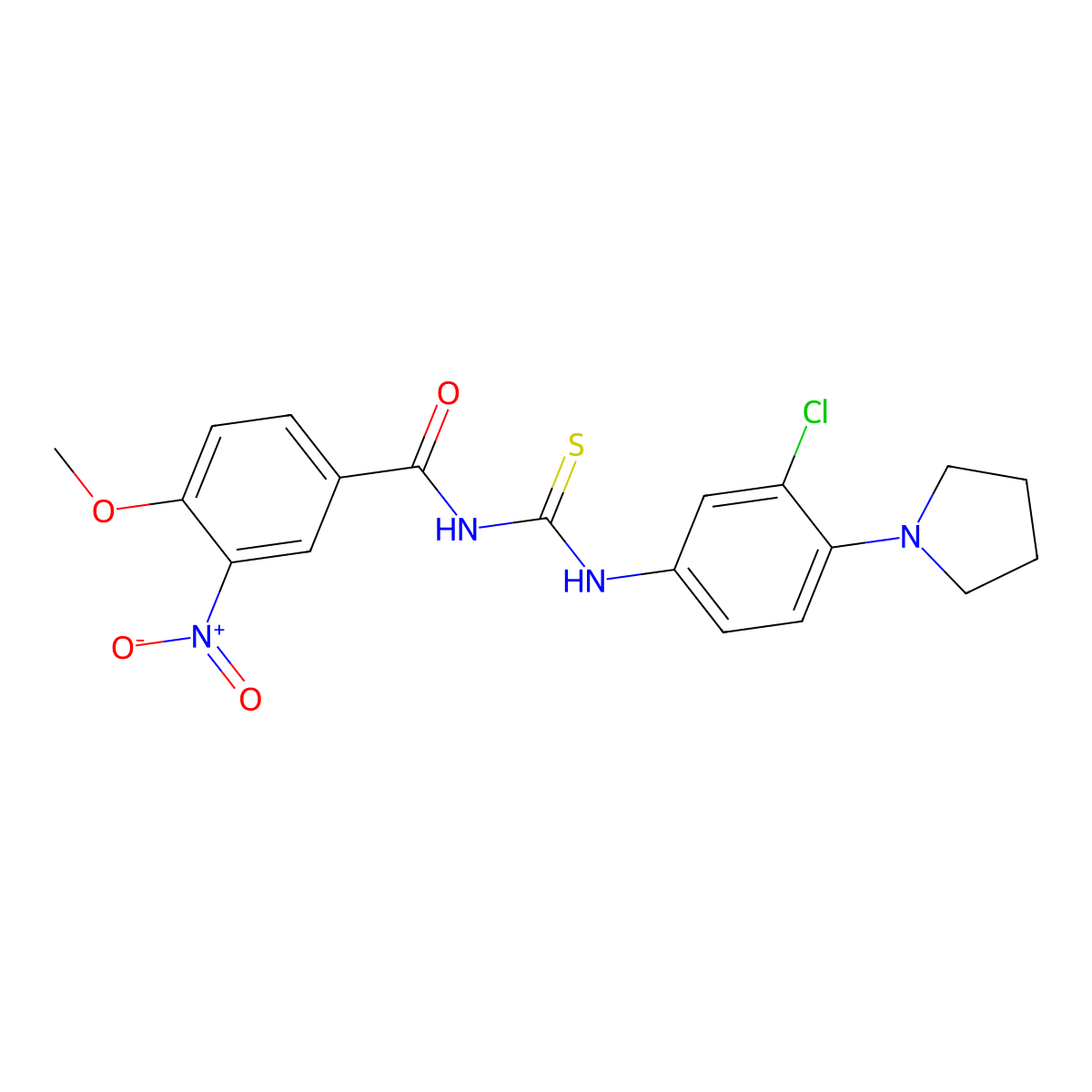 N-[(3-chloro-4-pyrrolidin-1-ylphenyl)carbamothioyl]-4-methoxy-3-nitrobenzamide molecular structure, CAS 432019-08-4