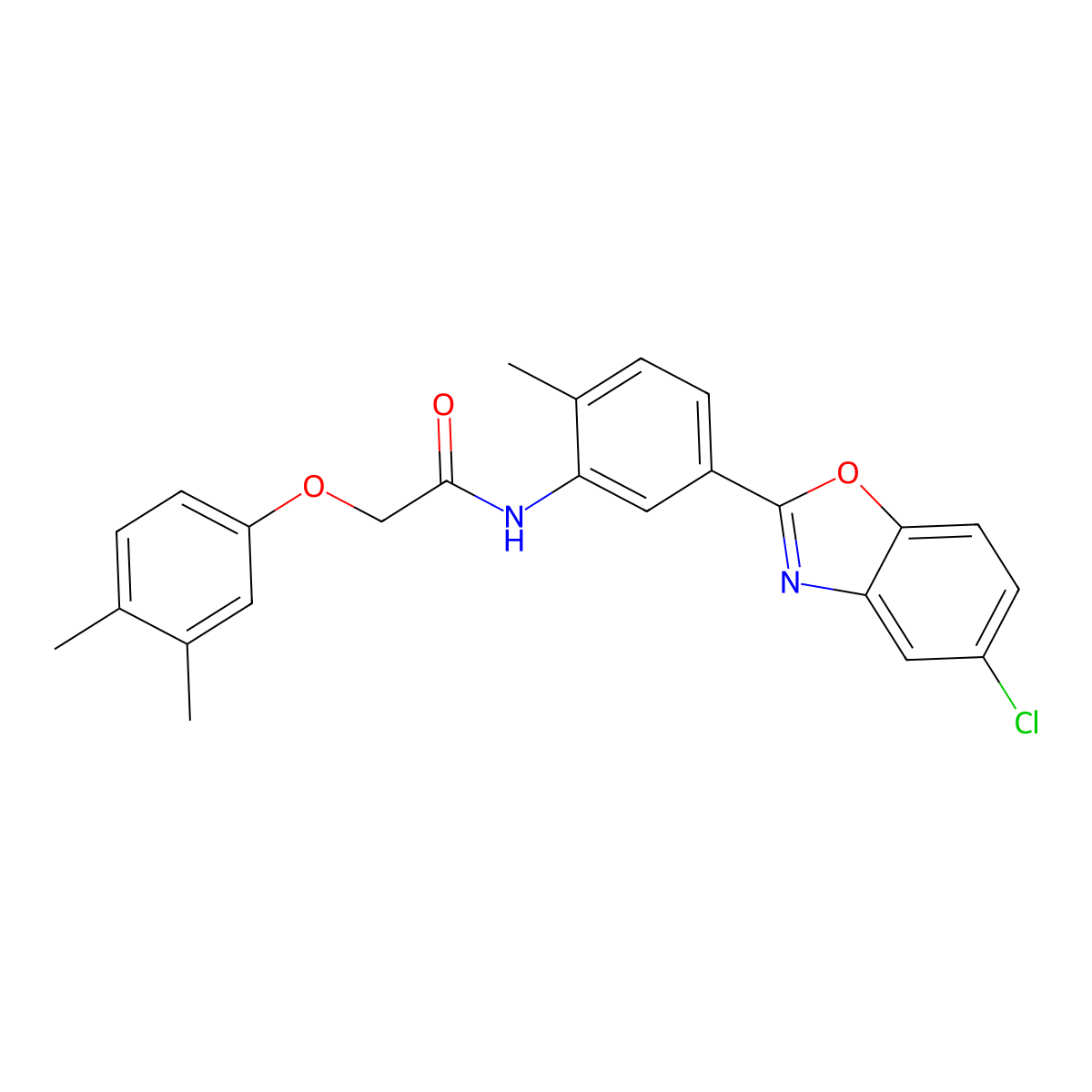 N-[5-(5-chloro-1,3-benzoxazol-2-yl)-2-methylphenyl]-2-(3,4-dimethylphenoxy)acetamide molecular structure, CAS 432019-26-6