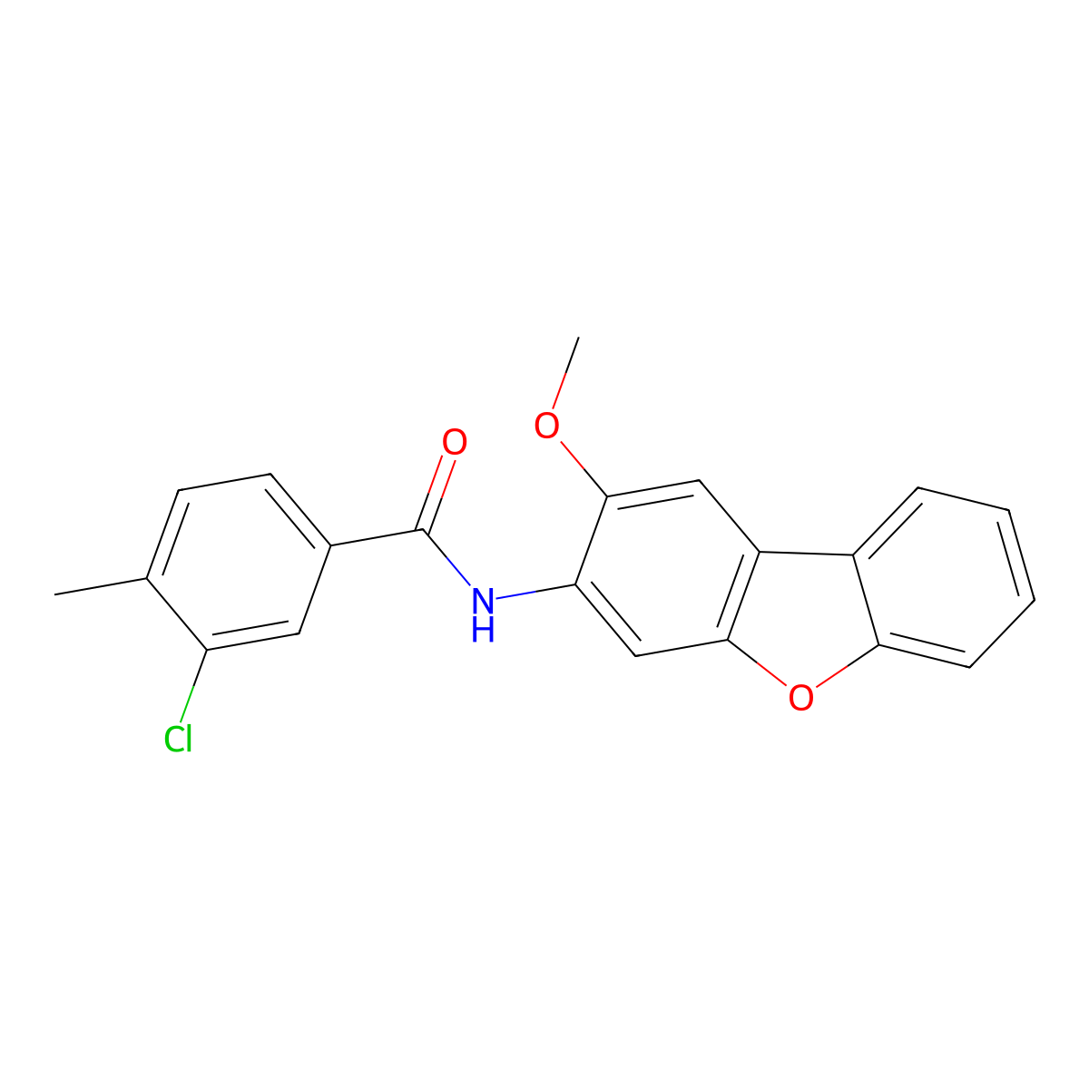 3-chloro-N-(2-methoxydibenzofuran-3-yl)-4-methylbenzamide molecular structure, CAS 432019-37-9