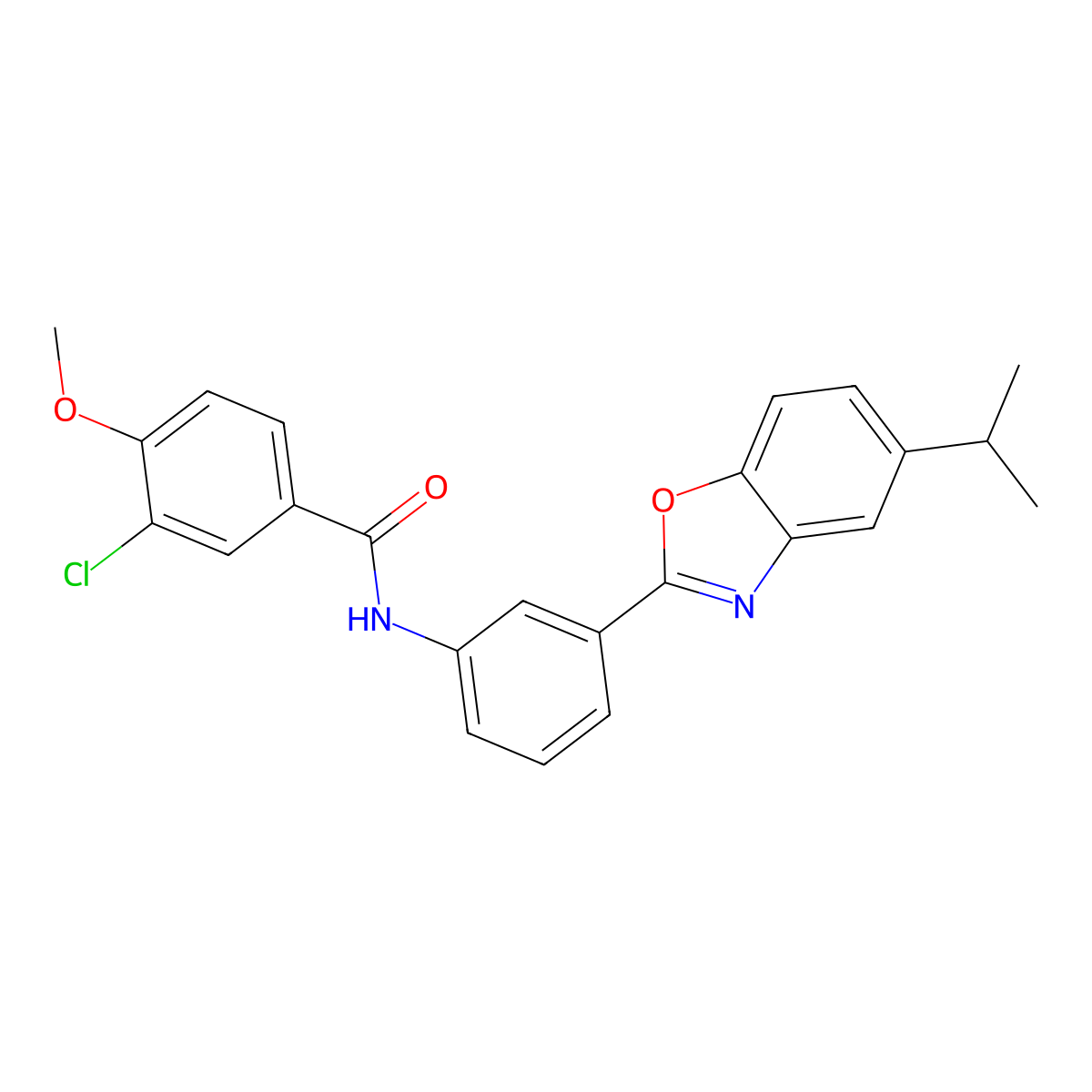3-chloro-4-methoxy-N-{3-[5-(propan-2-yl)-1,3-benzoxazol-2-yl]phenyl}benzamide molecular structure, CAS 432019-43-7