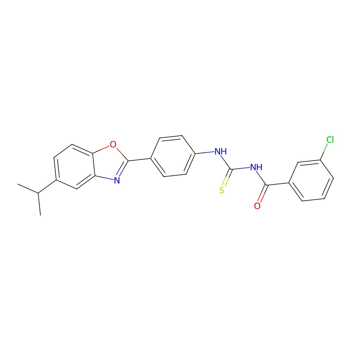 3-chloro-N-[[4-(5-propan-2-yl-1,3-benzoxazol-2-yl)phenyl]carbamothioyl]benzamide molecular structure, CAS 432019-75-5