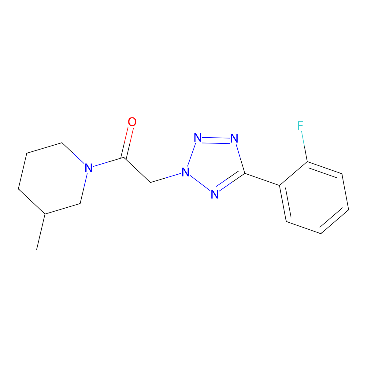 2-[5-(2-Fluoro-phenyl)-tetrazol-2-yl]-1-(3-methyl-piperidin-1-yl)-ethanone molecular structure, CAS 432020-18-3