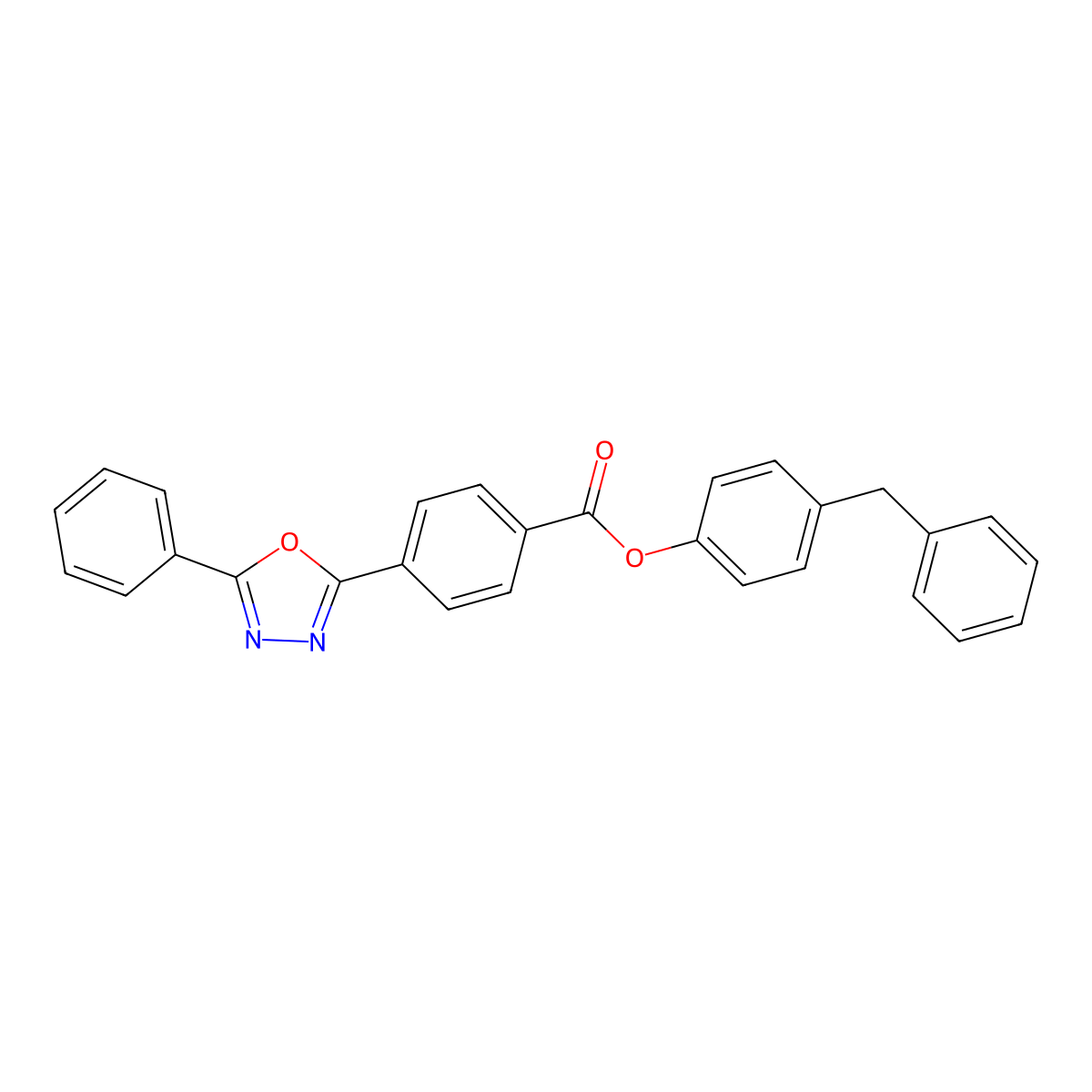 4-Benzylphenyl 4-(5-phenyl-1,3,4-oxadiazol-2-yl)benzoate molecular structure, CAS 432021-09-5