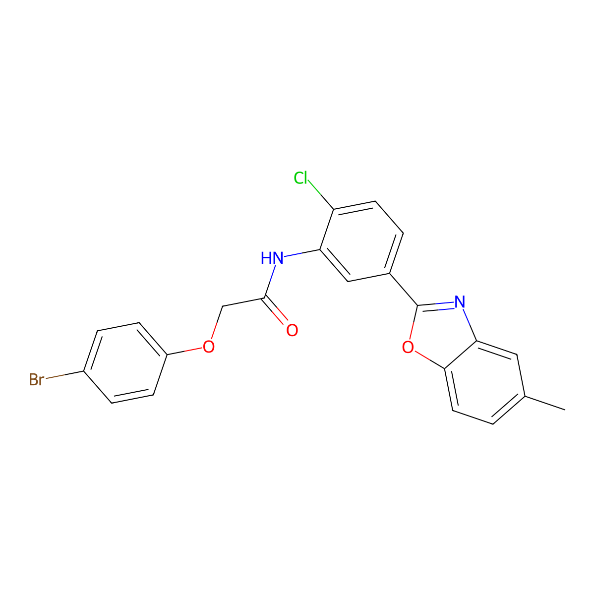 2-(4-bromophenoxy)-N-[2-chloro-5-(5-methyl-1,3-benzoxazol-2-yl)phenyl]acetamide molecular structure, CAS 432021-11-9