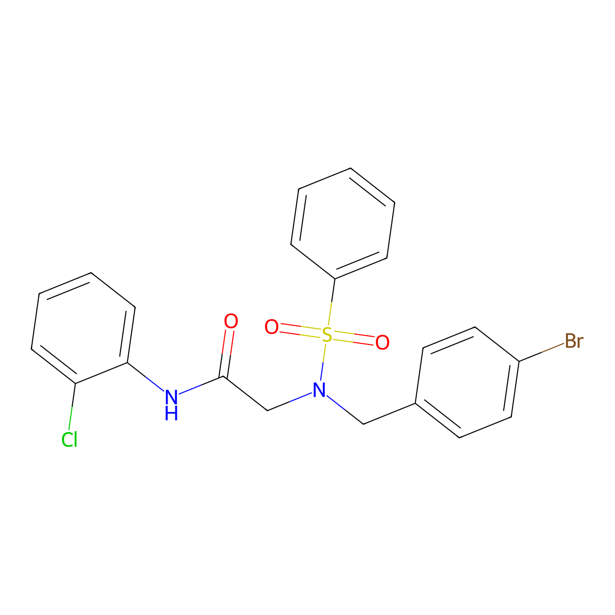 2-[benzenesulfonyl-[(4-bromophenyl)methyl]amino]-N-(2-chlorophenyl)acetamide molecular structure, CAS 432021-26-6
