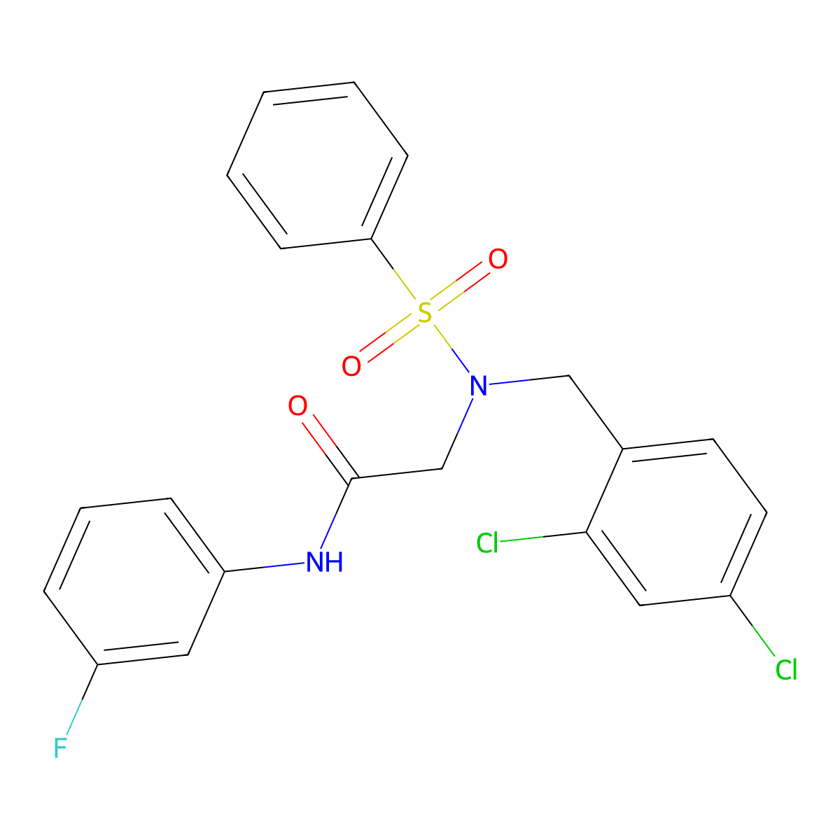 2-[benzenesulfonyl-[(2,4-dichlorophenyl)methyl]amino]-N-(3-fluorophenyl)acetamide molecular structure, CAS 432021-48-2