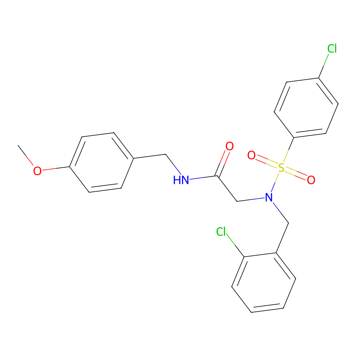 2-[(2-chlorophenyl)methyl-(4-chlorophenyl)sulfonylamino]-N-[(4-methoxyphenyl)methyl]acetamide molecular structure, CAS 432021-58-4
