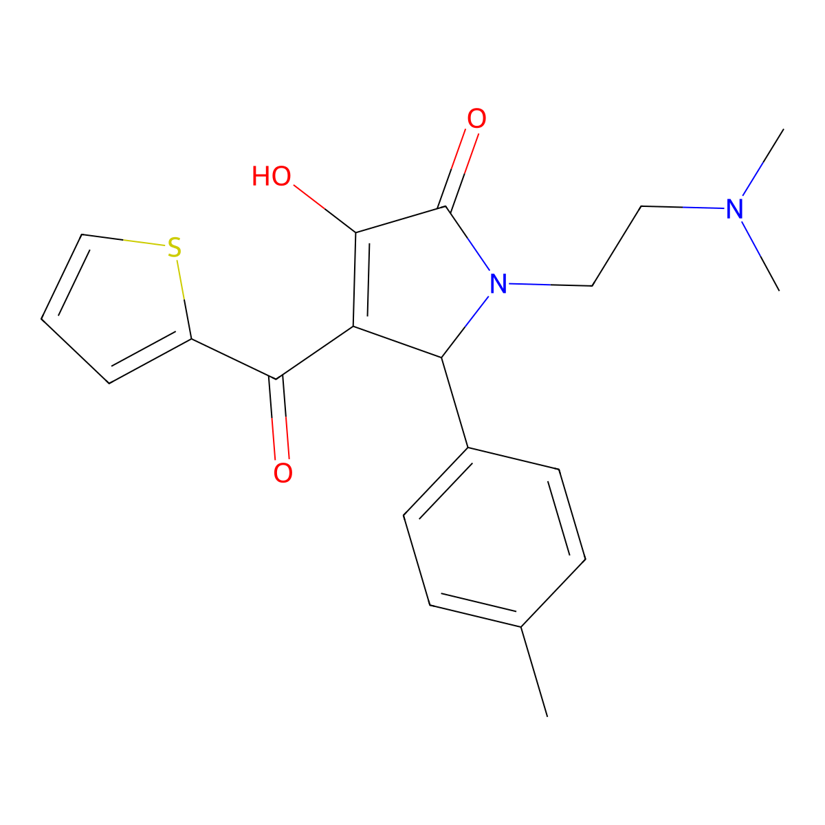 1-[2-(dimethylamino)ethyl]-3-hydroxy-5-(4-methylphenyl)-4-(thiophen-2-ylcarbonyl)-1,5-dihydro-2H-pyrrol-2-one molecular structure, CAS 432021-60-8