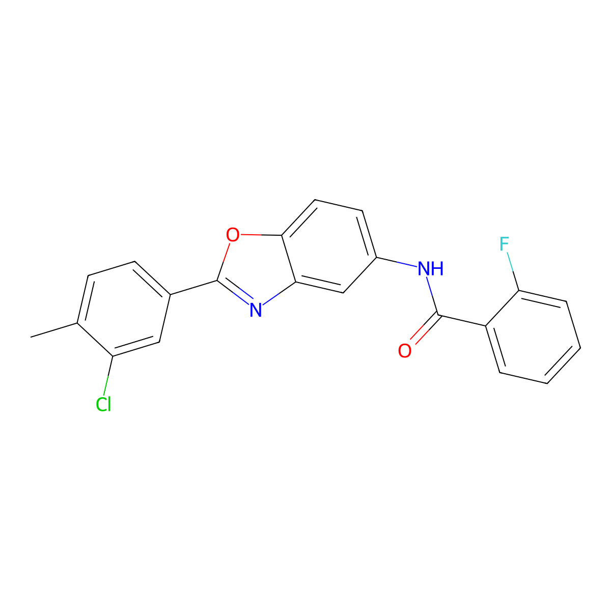 N-[2-(3-chloro-4-methylphenyl)-1,3-benzoxazol-5-yl]-2-fluorobenzamide molecular structure, CAS 432021-80-2