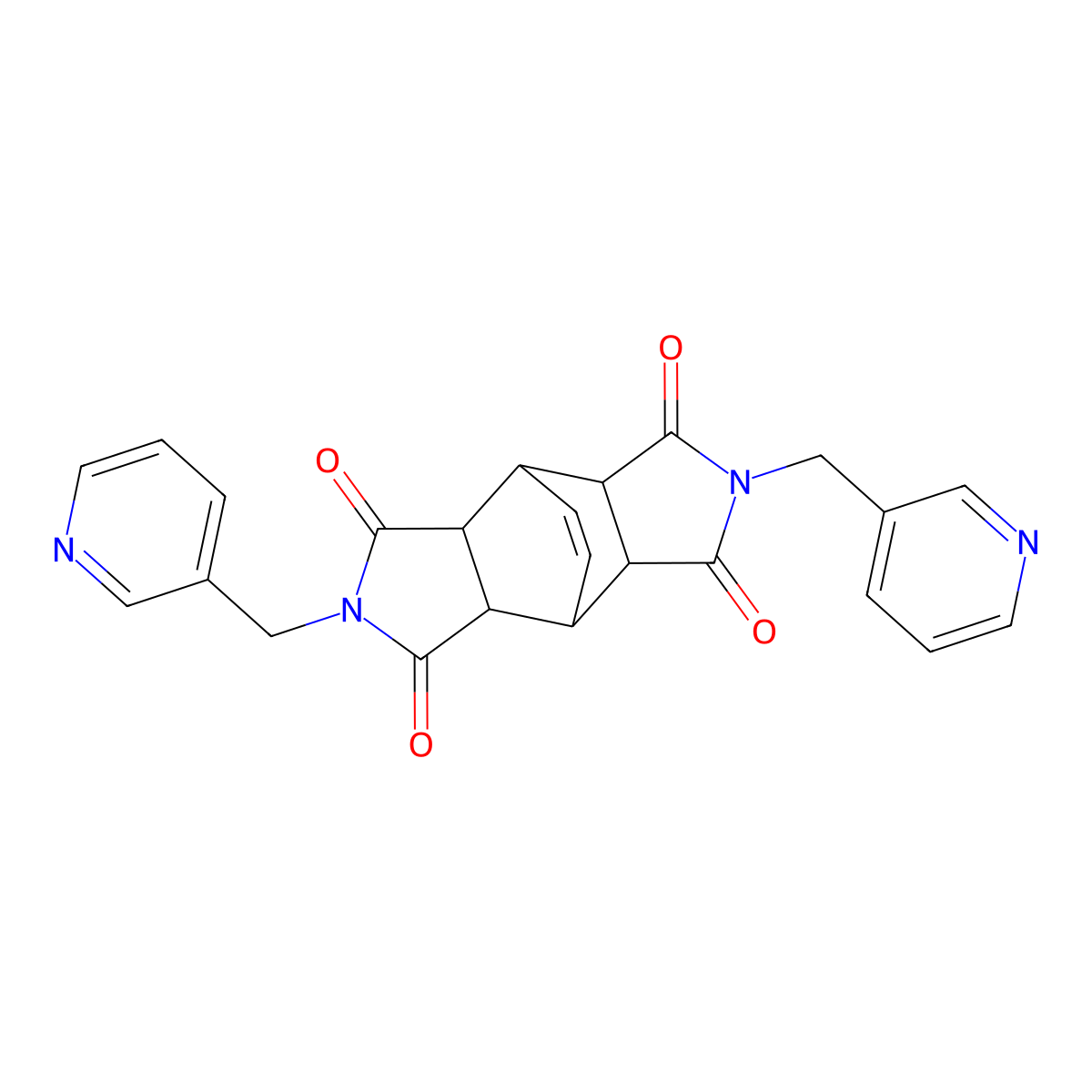 2,6-bis(pyridin-3-ylmethyl)hexahydro-4,8-ethenopyrrolo[3,4-f]isoindole-1,3,5,7(2H,6H)-tetrone molecular structure, CAS 432022-28-1