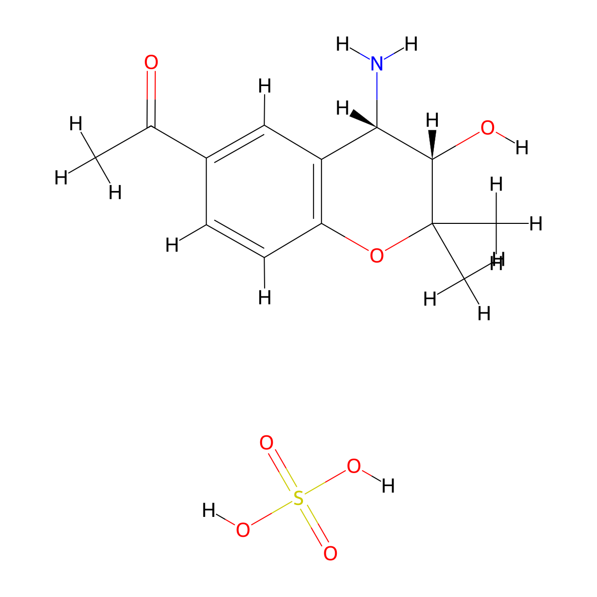 (3S, 4S)-6-Acetyl-4-amino-3, 4-dihydro-2, 2-dimethyl-3-hydroxy-2H-1-benzopyran hydrogen sulfate molecular structure, CAS 432049-96-2