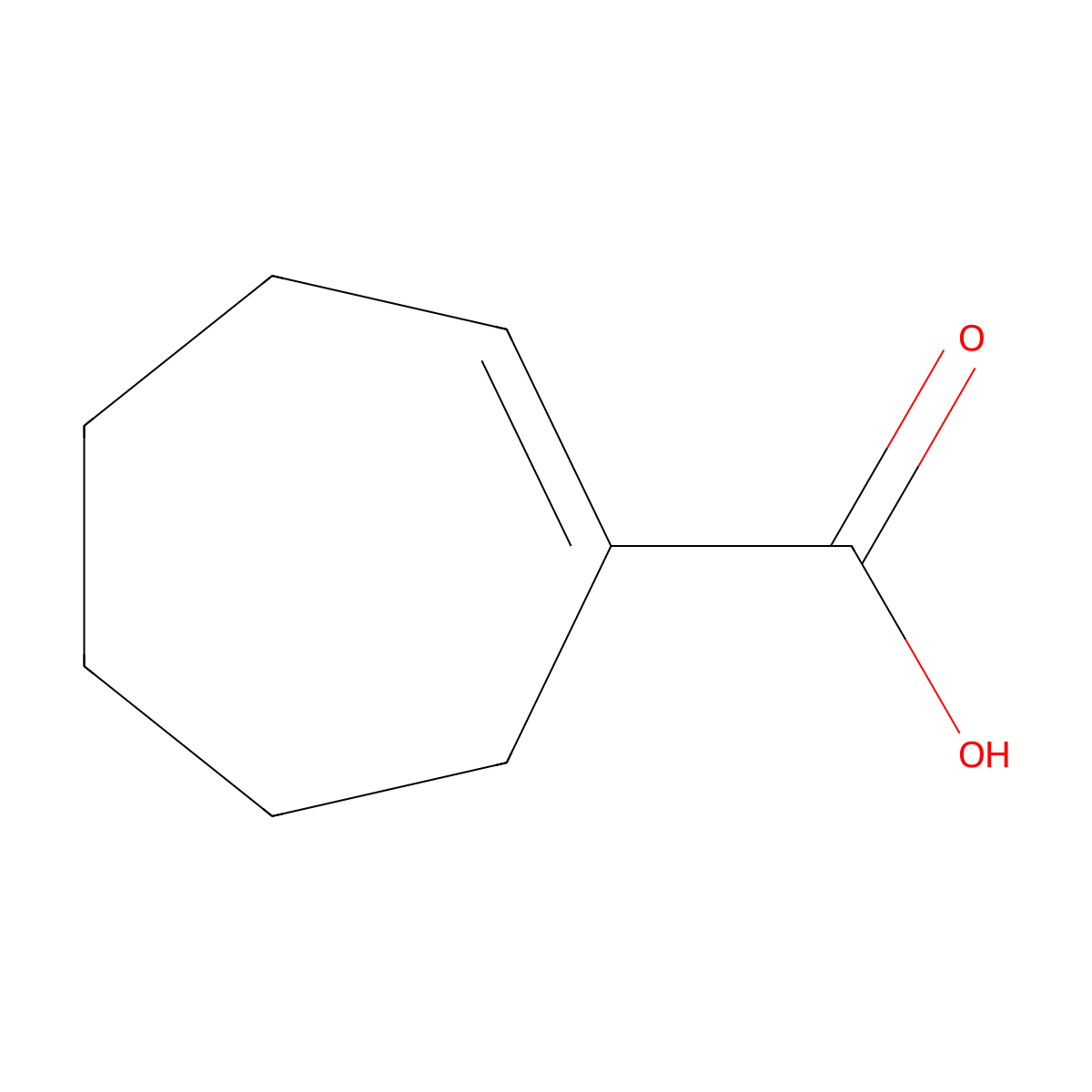 Cyclohept-1-ene-1-carboxylic acid molecular structure, CAS 4321-25-9