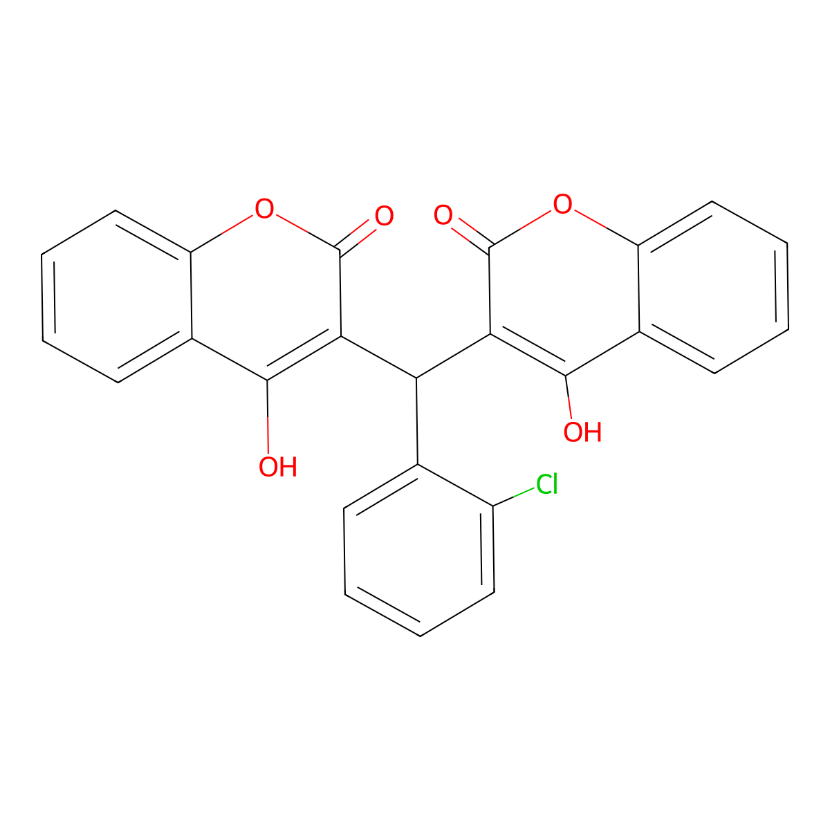 3,3'-((2-Chlorophenyl)methylene)bis(4-hydroxy-2H-1-benzopyran-2-one) molecular structure, CAS 4322-58-1