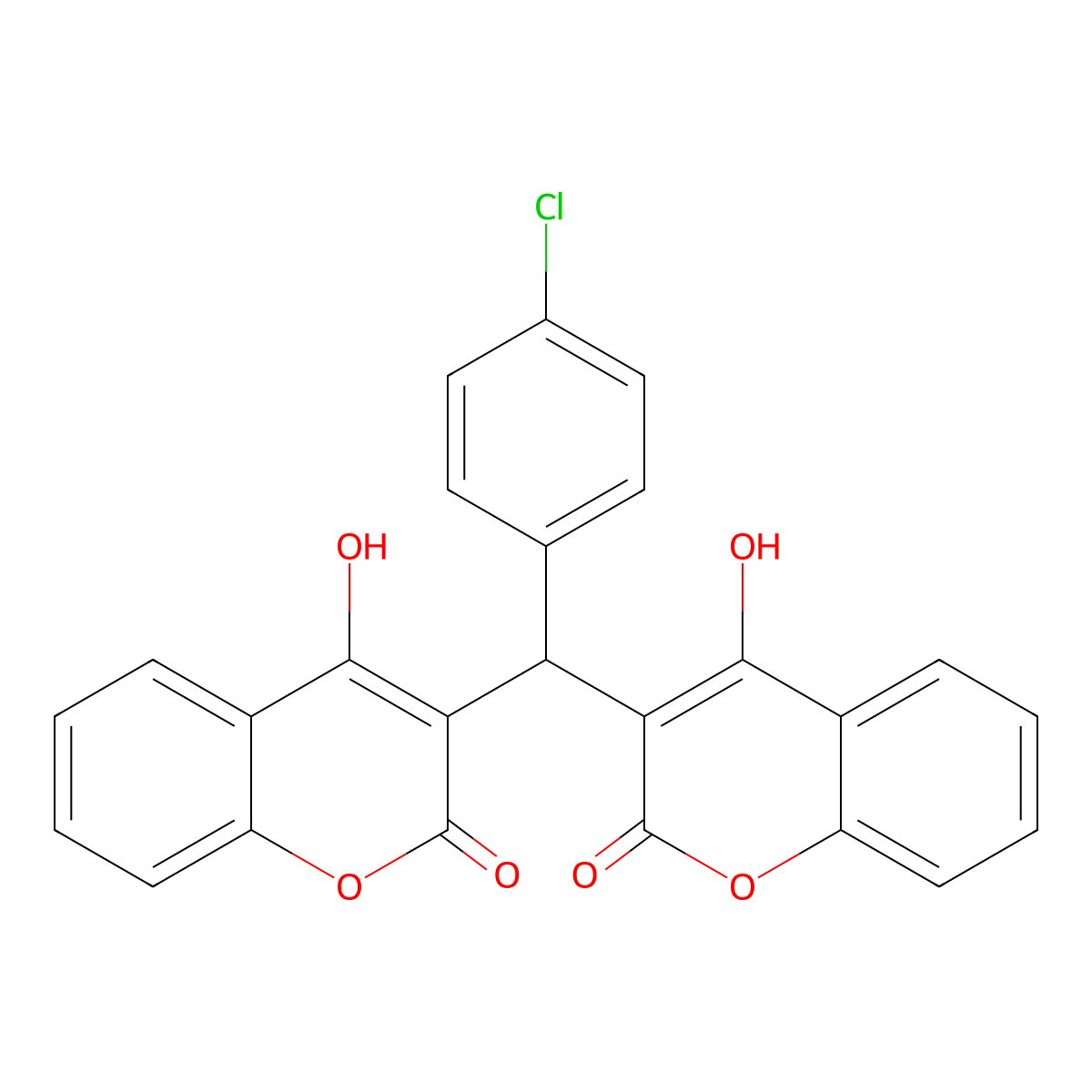 3,3'-((4-Chlorophenyl)methylene)bis(4-hydroxy-2H-1-benzopyran-2-one) molecular structure, CAS 4322-59-2