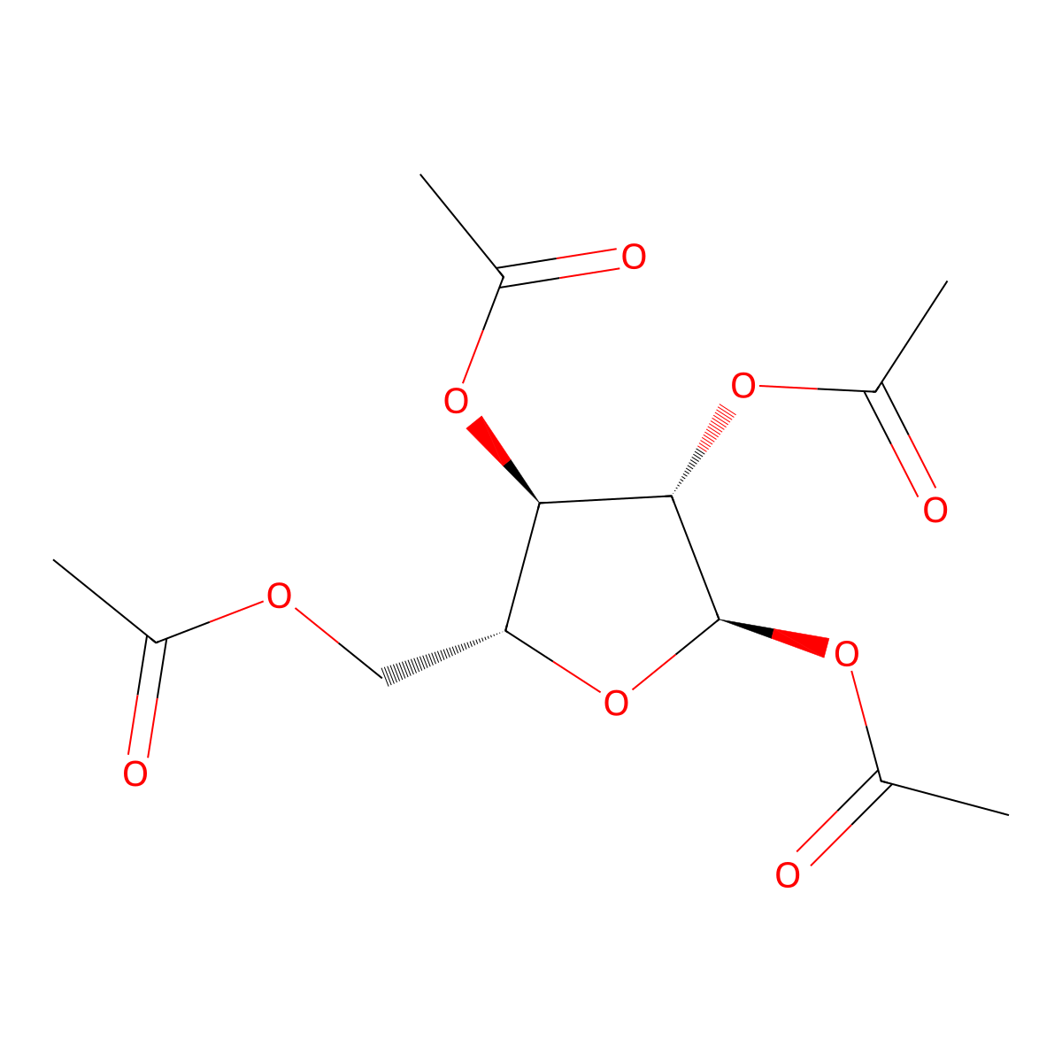 alpha-D-Arabinofuranose, 1,2,3,5-tetraacetate molecular structure, CAS 43225-70-3