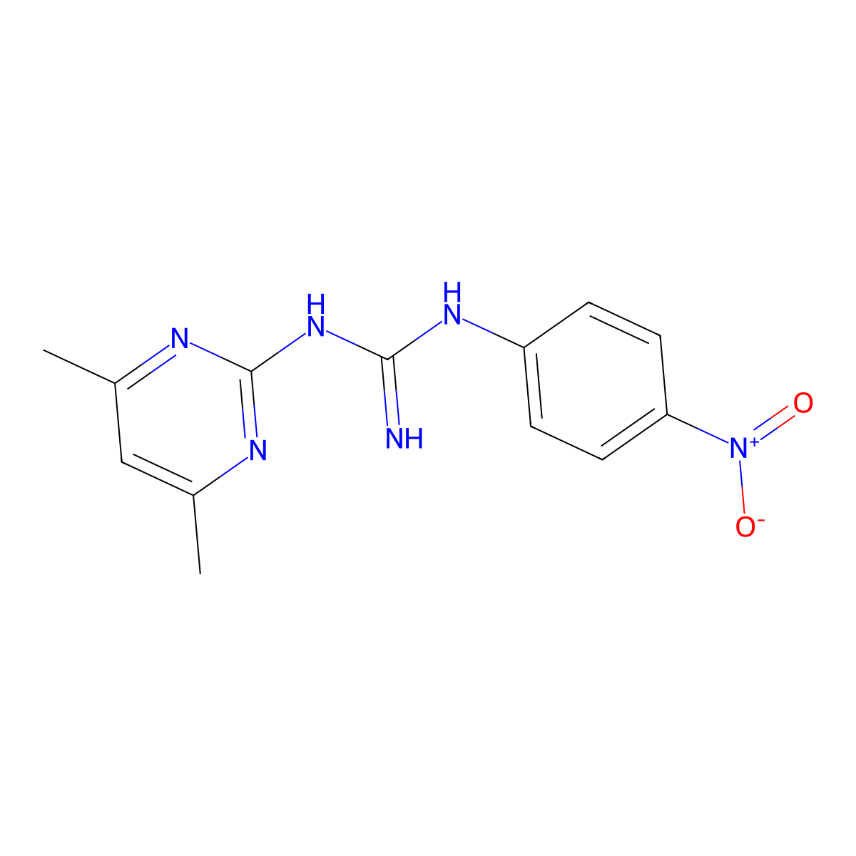 Guanidine, 1-(4,6-dimethyl-2-pyrimidinyl)-3-(p-nitrophenyl)- molecular structure, CAS 4323-53-9