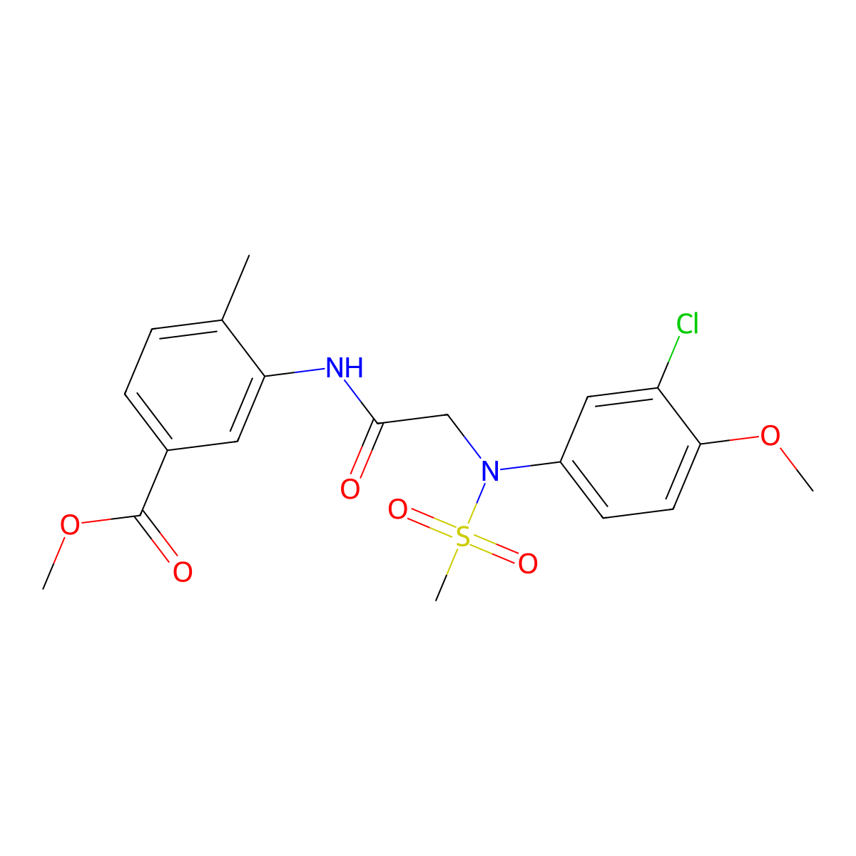 Methyl 3-({[3-chloro-4-methoxy(methylsulfonyl)anilino]acetyl}amino)-4-methylbenzoate molecular structure, CAS 432494-38-7