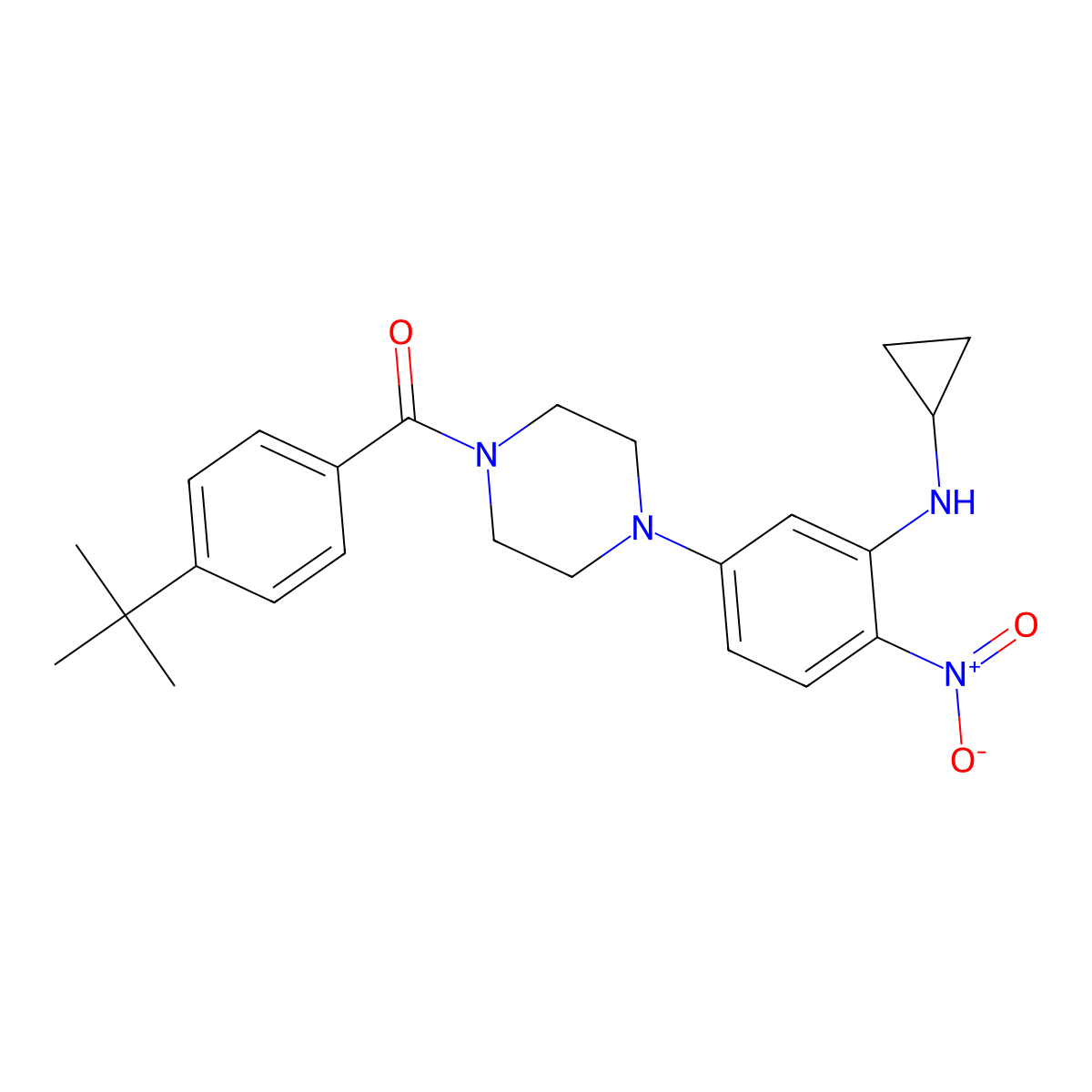 (4-Tert-butylphenyl)-[4-[3-(cyclopropylamino)-4-nitrophenyl]piperazin-1-yl]methanone molecular structure, CAS 432494-47-8