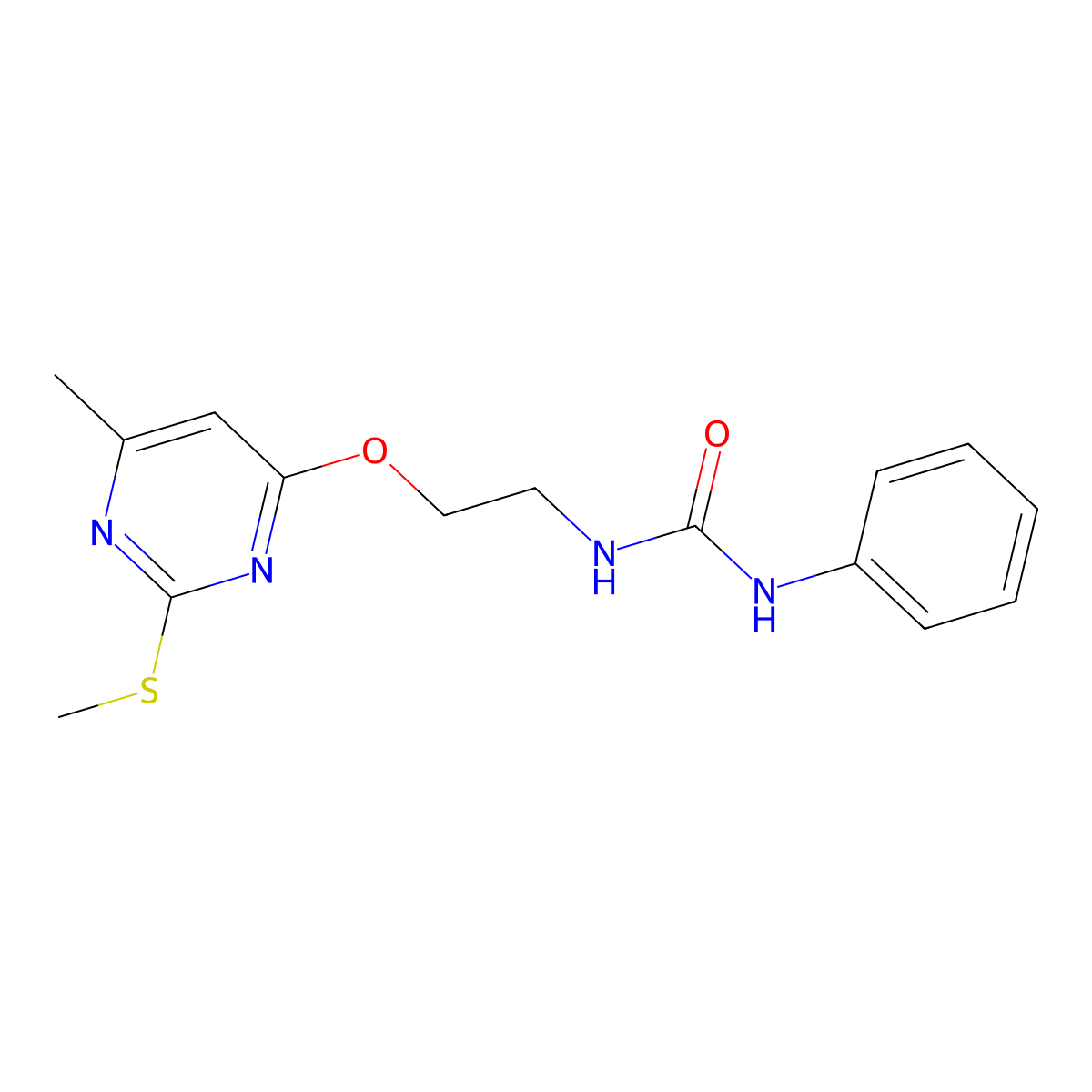 1-[2-(6-Methyl-2-methylsulfanylpyrimidin-4-yl)oxyethyl]-3-phenylurea molecular structure, CAS 432494-49-0