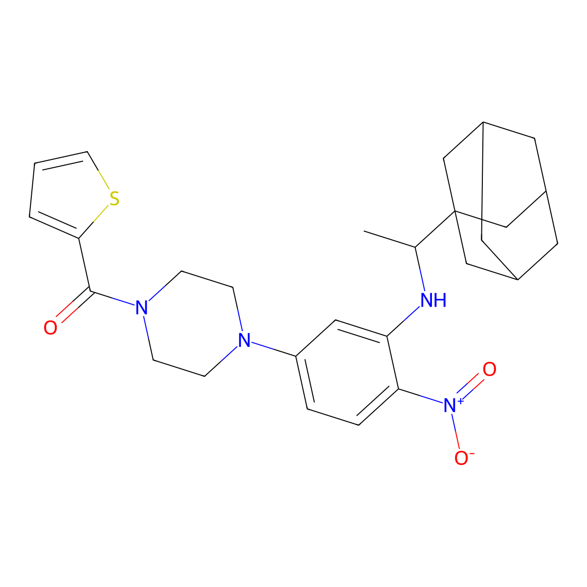 [4-[3-[1-(1-Adamantyl)ethylamino]-4-nitrophenyl]piperazin-1-yl]-thiophen-2-ylmethanone molecular structure, CAS 432495-39-1
