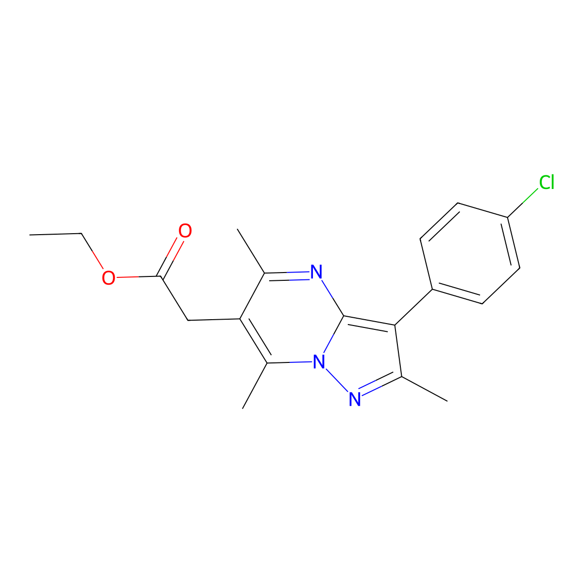 Ethyl [3-(4-chlorophenyl)-2,5,7-trimethylpyrazolo[1,5-a]pyrimidin-6-yl]acetate molecular structure, CAS 432495-41-5