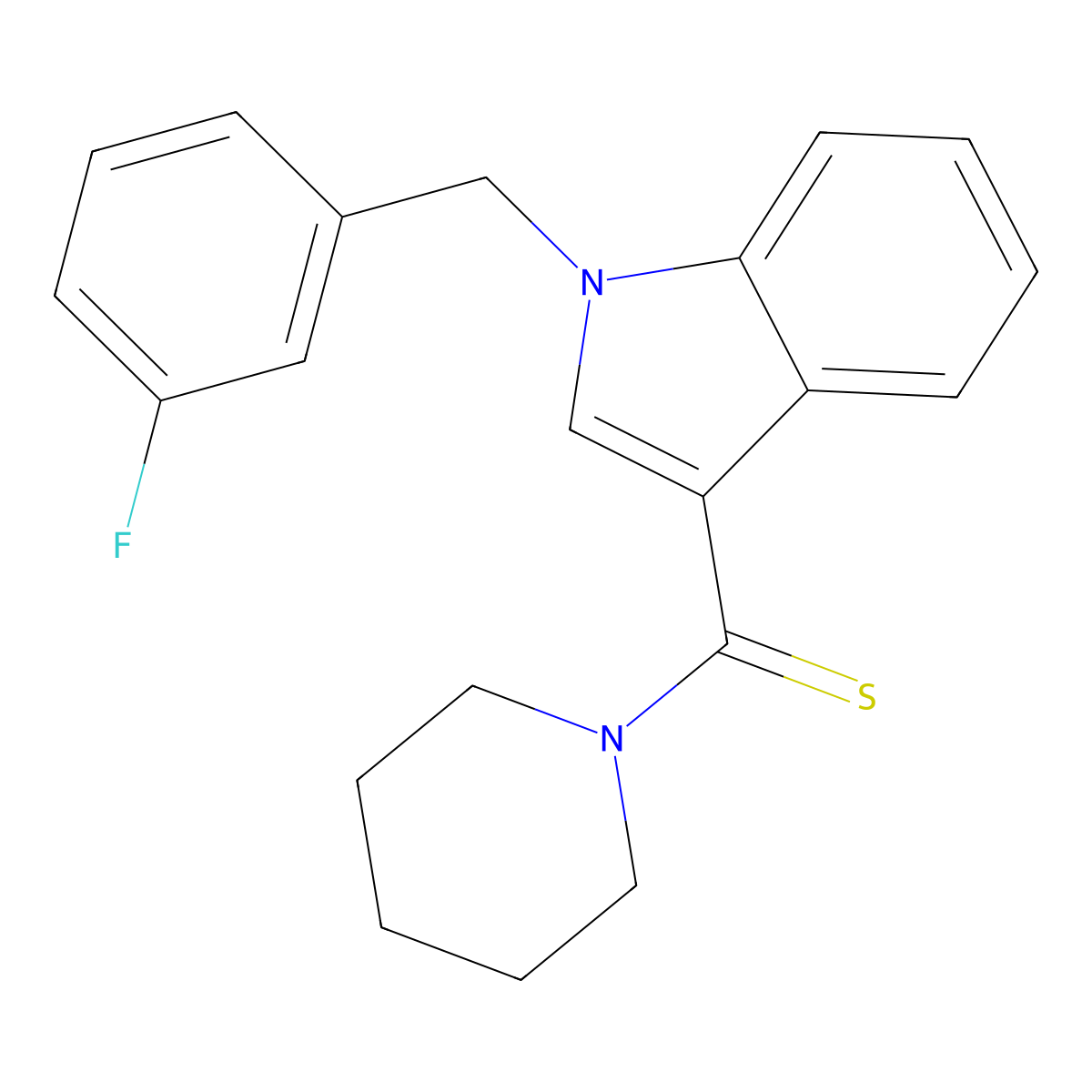 [1-[(3-Fluorophenyl)methyl]indol-3-yl]-piperidin-1-ylmethanethione molecular structure, CAS 432495-43-7