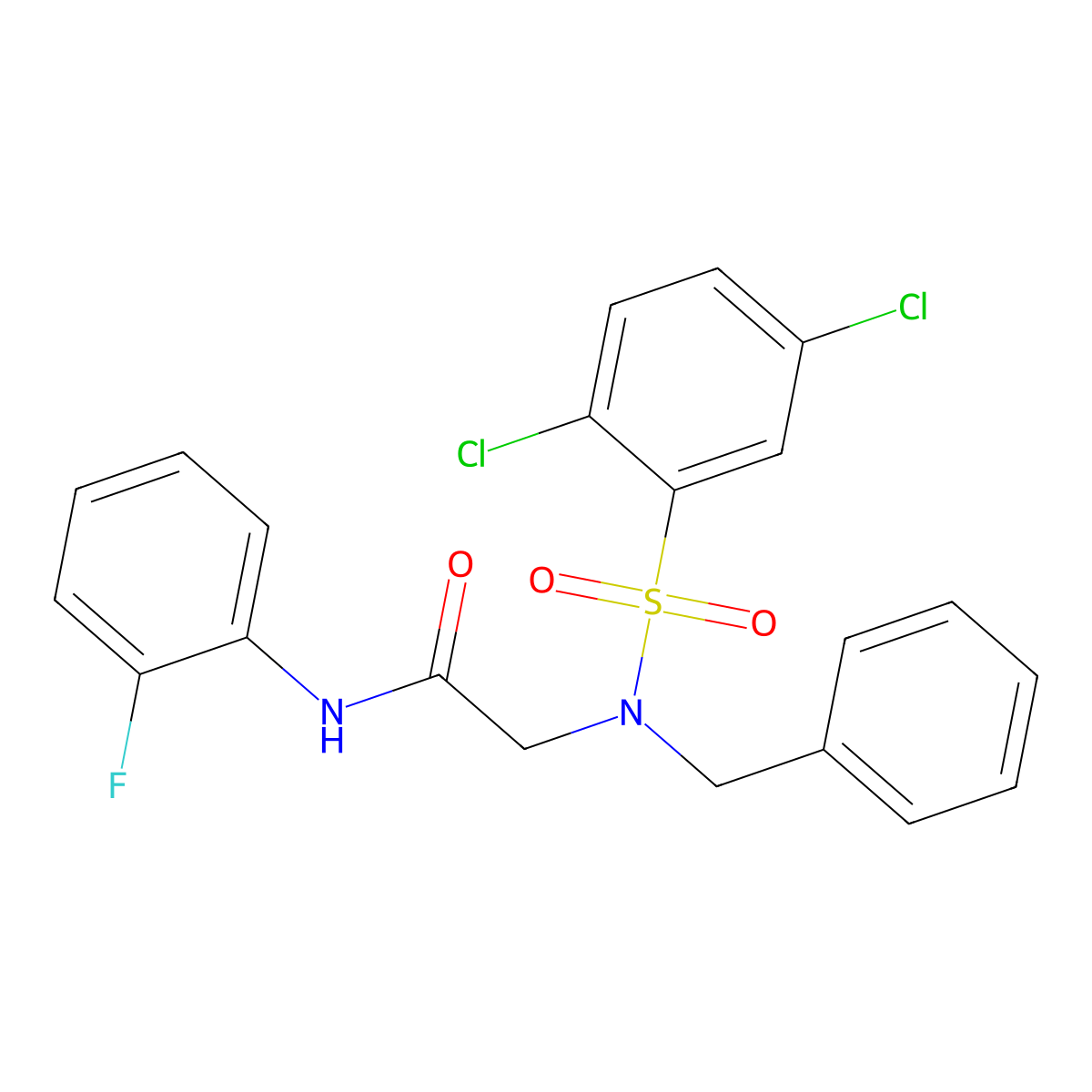 2-[benzyl-(2,5-dichlorophenyl)sulfonylamino]-N-(2-fluorophenyl)acetamide molecular structure, CAS 432497-34-2