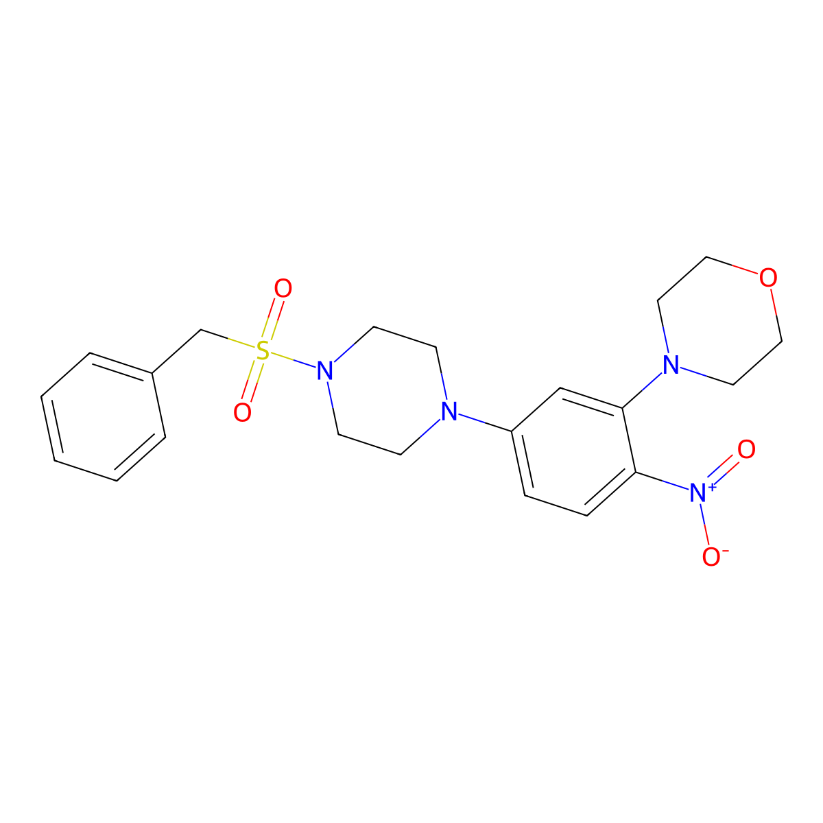 4-[2-Nitro-5-[4-(phenylmethyl)sulfonyl-1-piperazinyl]phenyl]morpholine molecular structure, CAS 432497-51-3